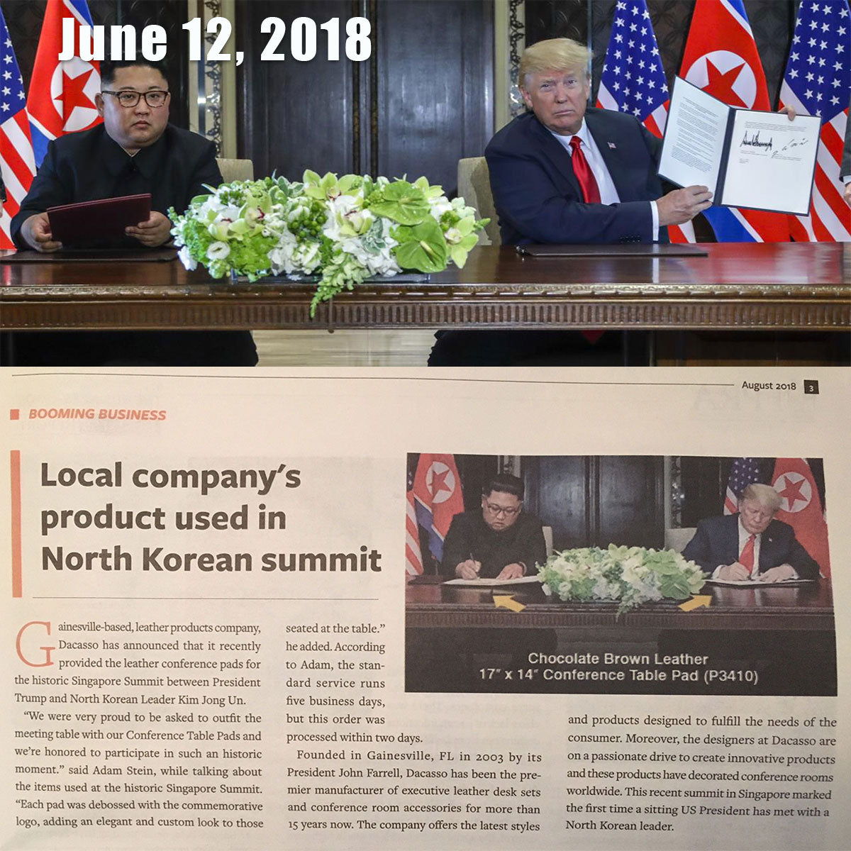Dacasso Chocolate Brown Leather Conference Pads used by President Donald Trump and Kim Jong Un during Singapore Summit
