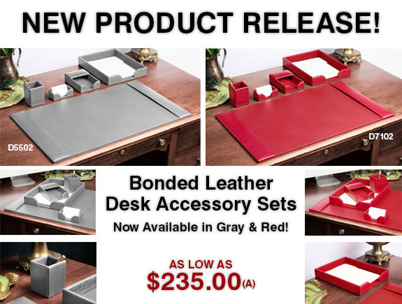 NEW PRODUCT RELEASE: Gray & Red Bonded Leather Desk Accessory Sets