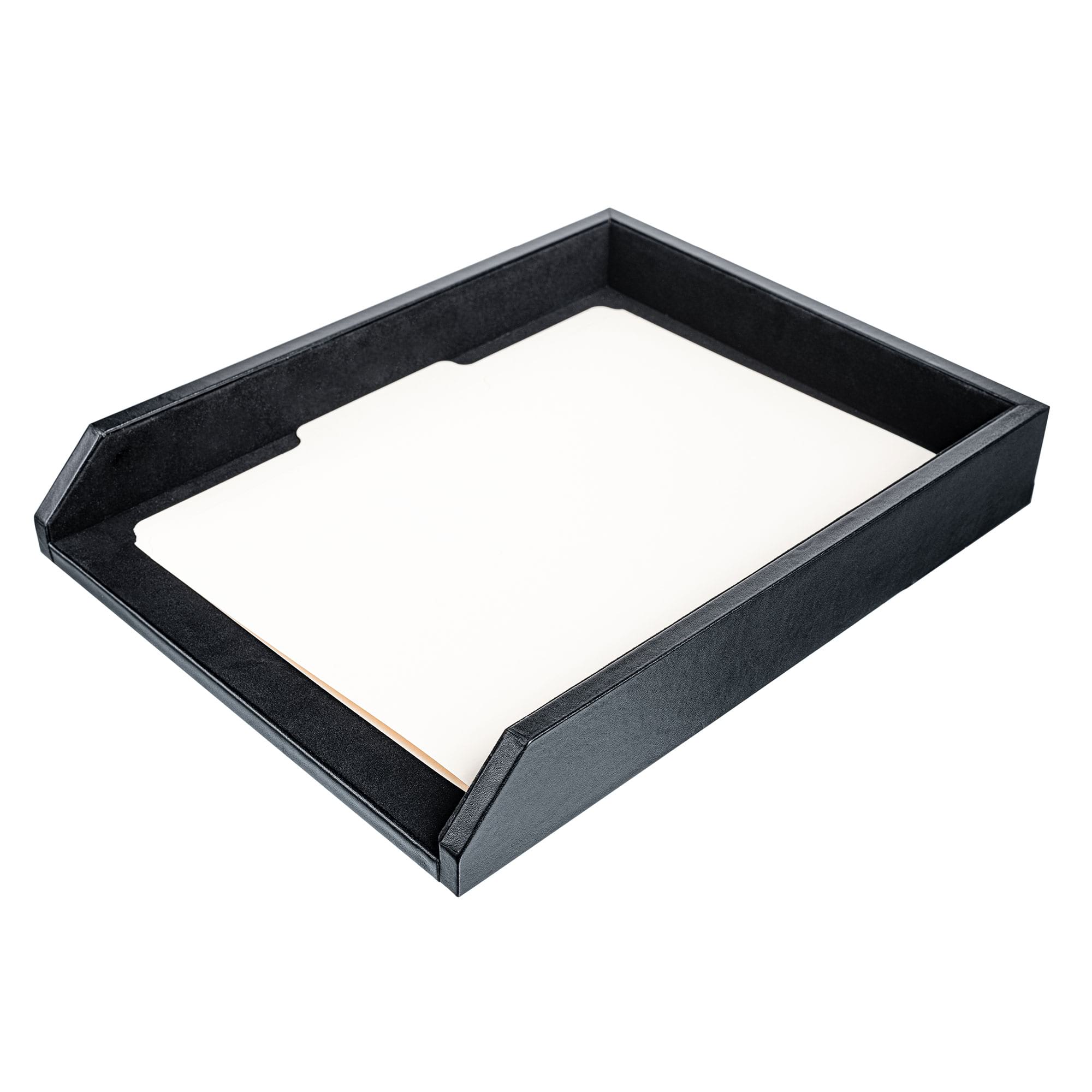 Classic Black Leather Front-Load Letter Tray