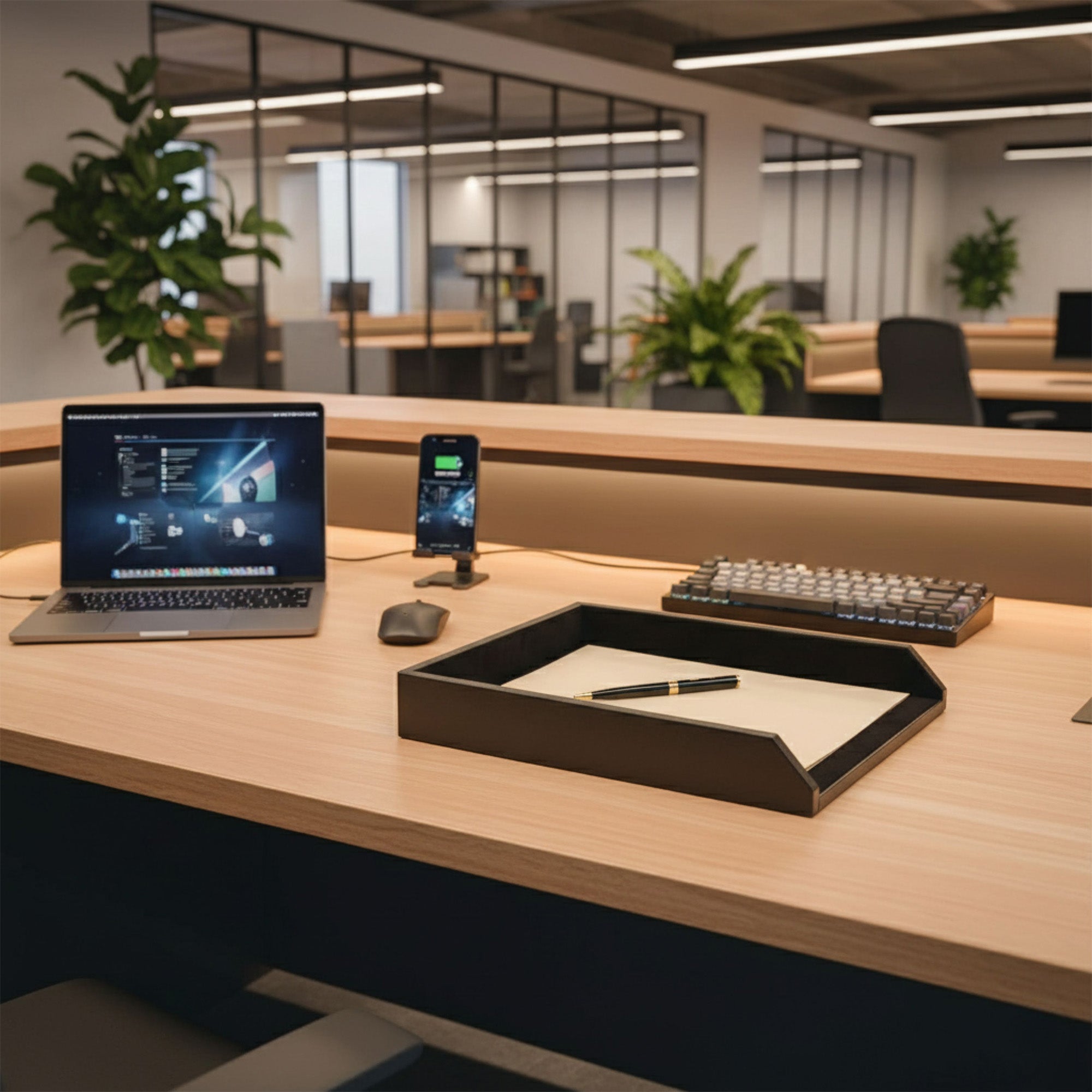 Classic Black Leather Front-Load Letter Tray