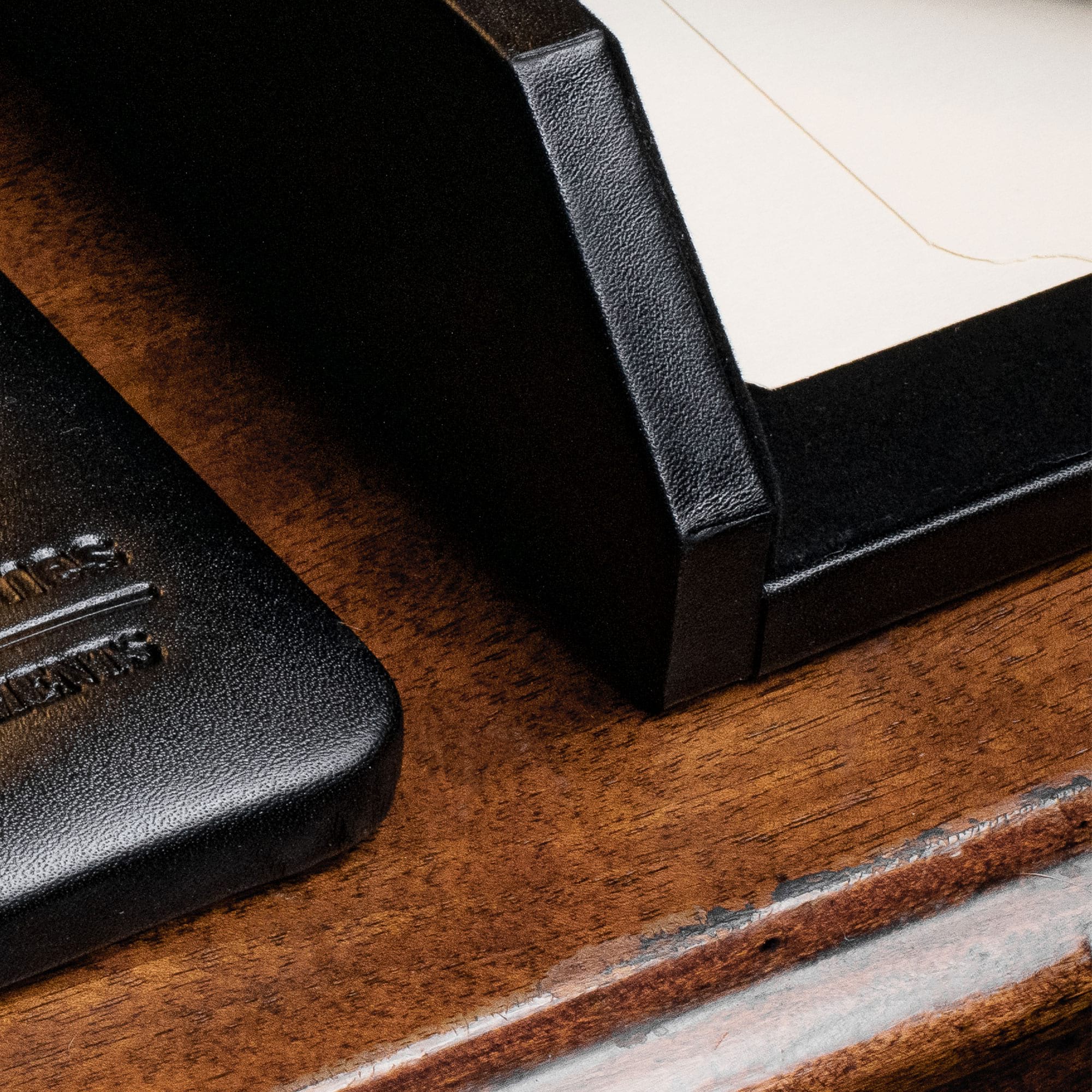 Classic Black Leather Front-Load Letter Tray