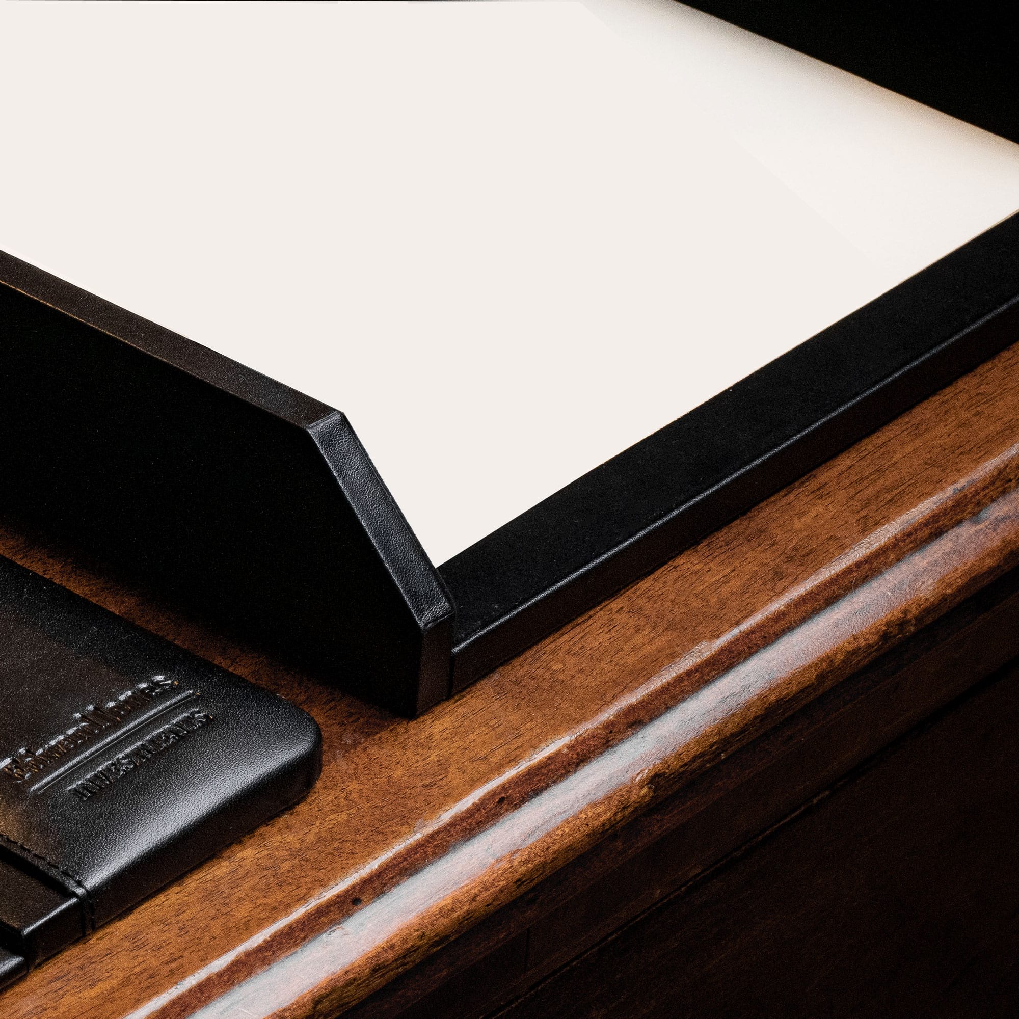Classic Black Leather Front-Load Letter Tray
