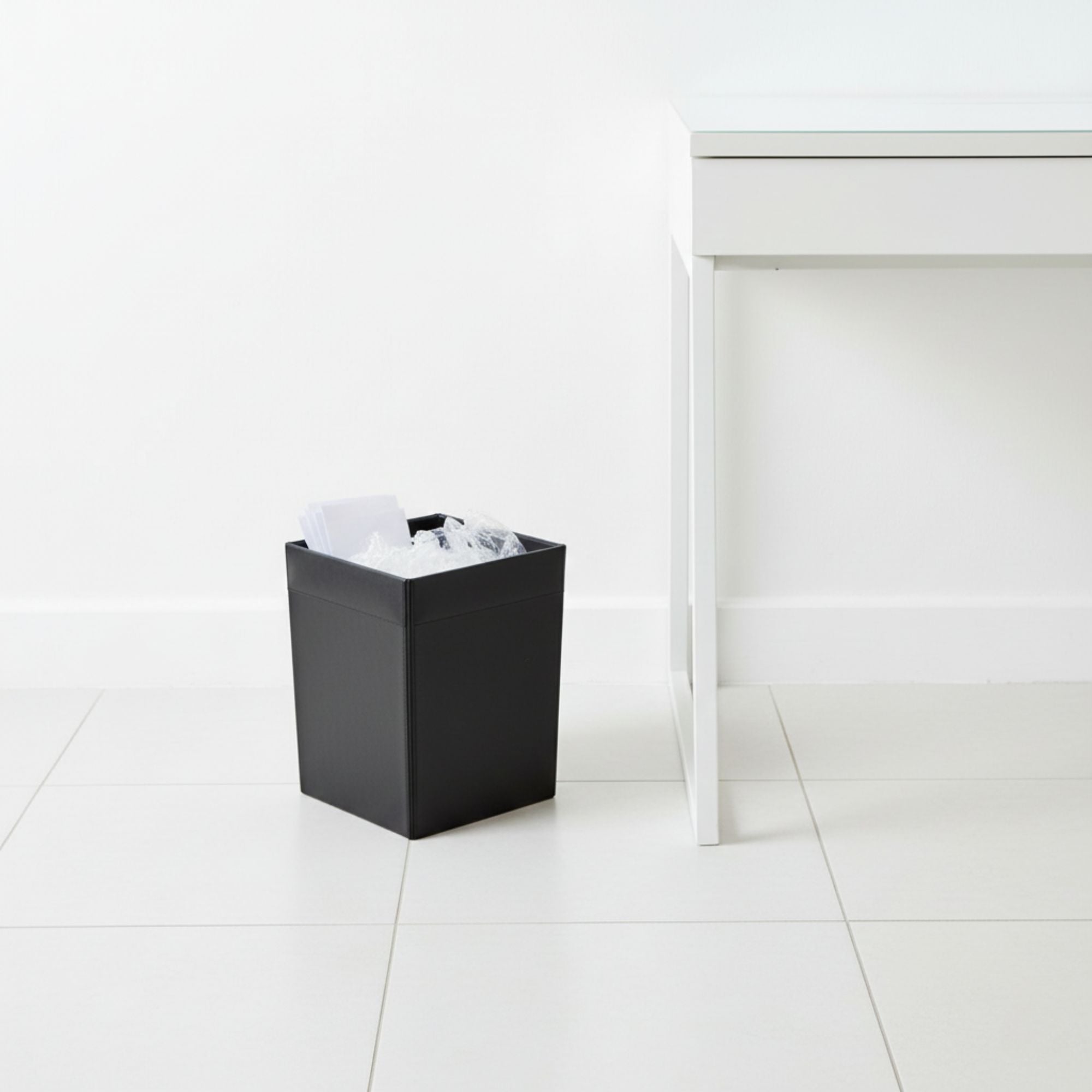 Classic Black Leather Square Waste Basket, 14 Qt