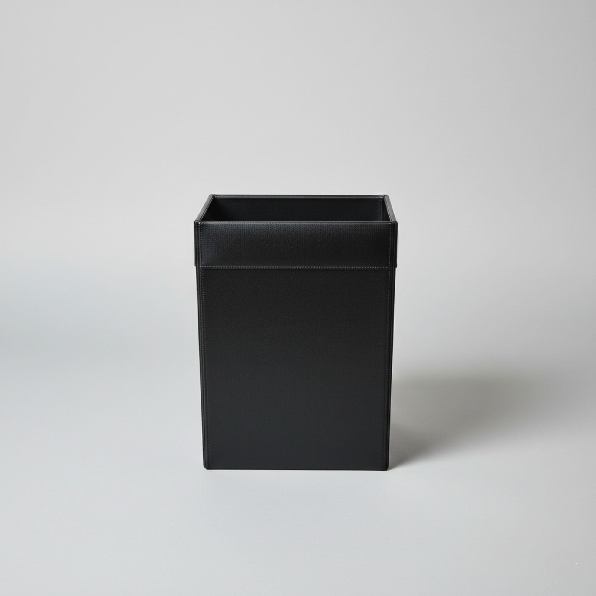 Classic Black Leather Square Waste Basket, 14 Qt