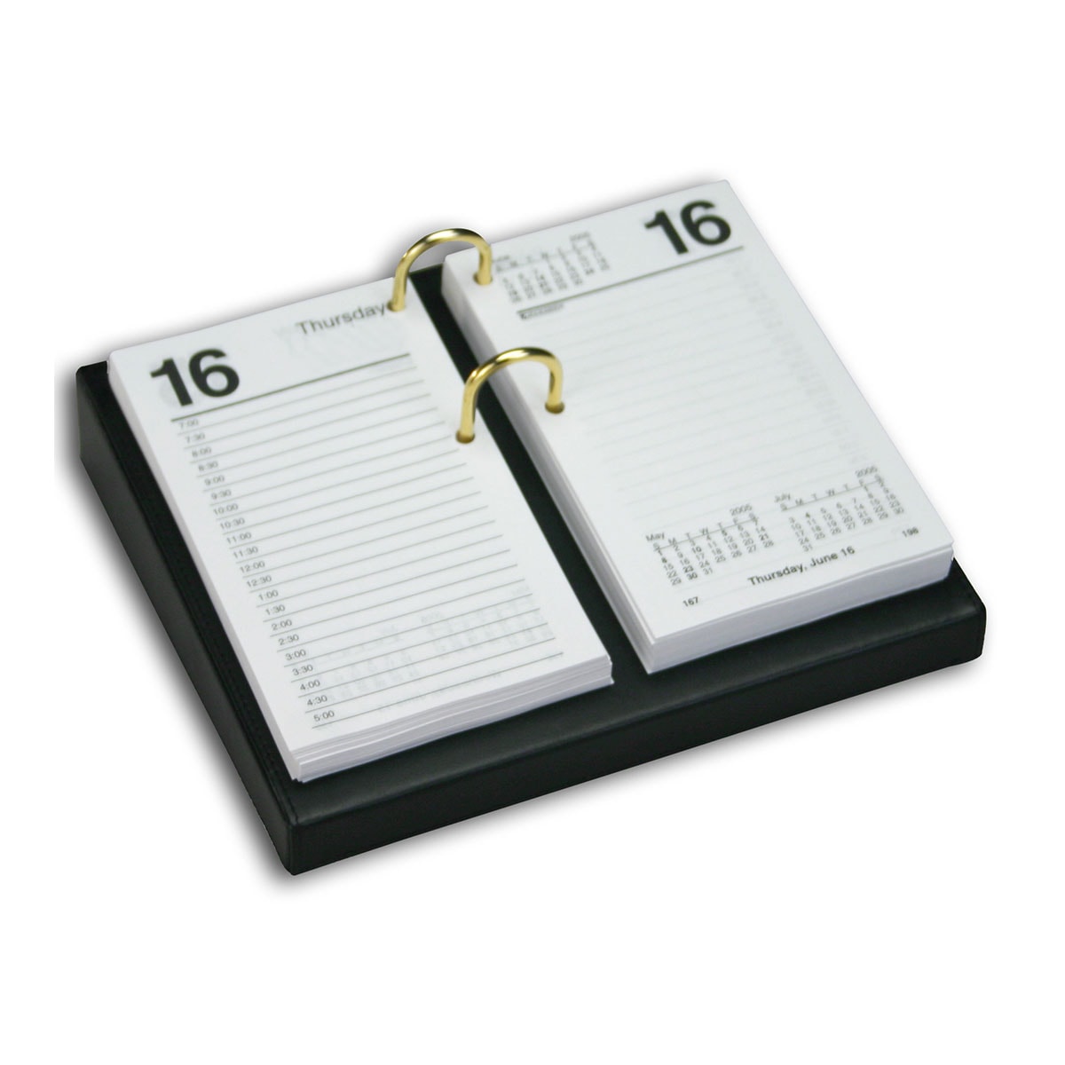 Black Leather 3.5" x 6" Calendar Holder with Gold Accents