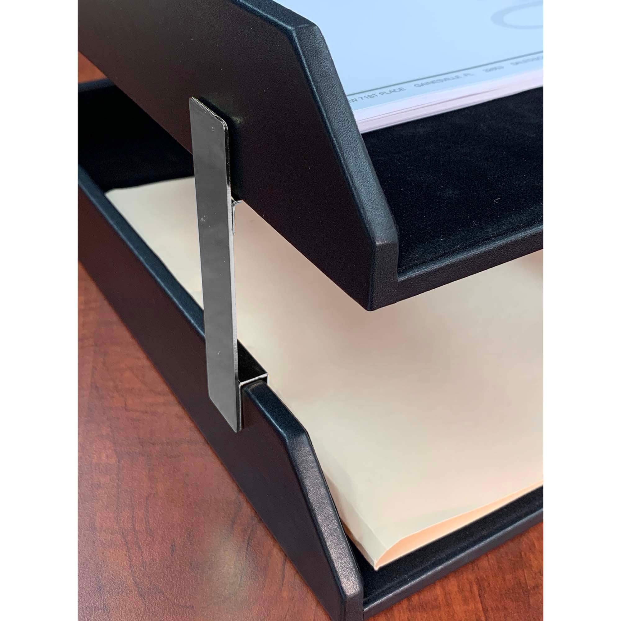 Classic Black Leather Double Legal Trays with Silver Posts