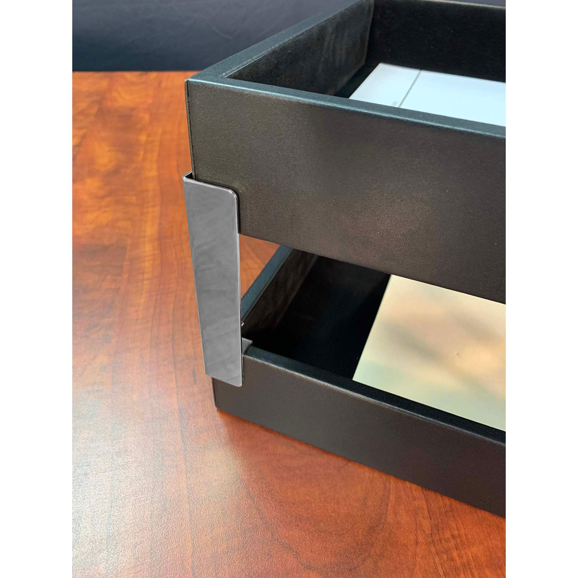 Classic Black Leather Double Legal Trays with Silver Posts
