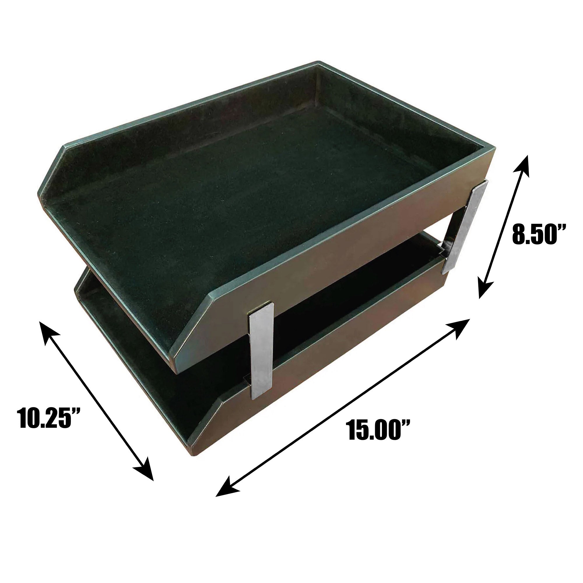 Classic Black Leather Double Legal Trays with Silver Posts