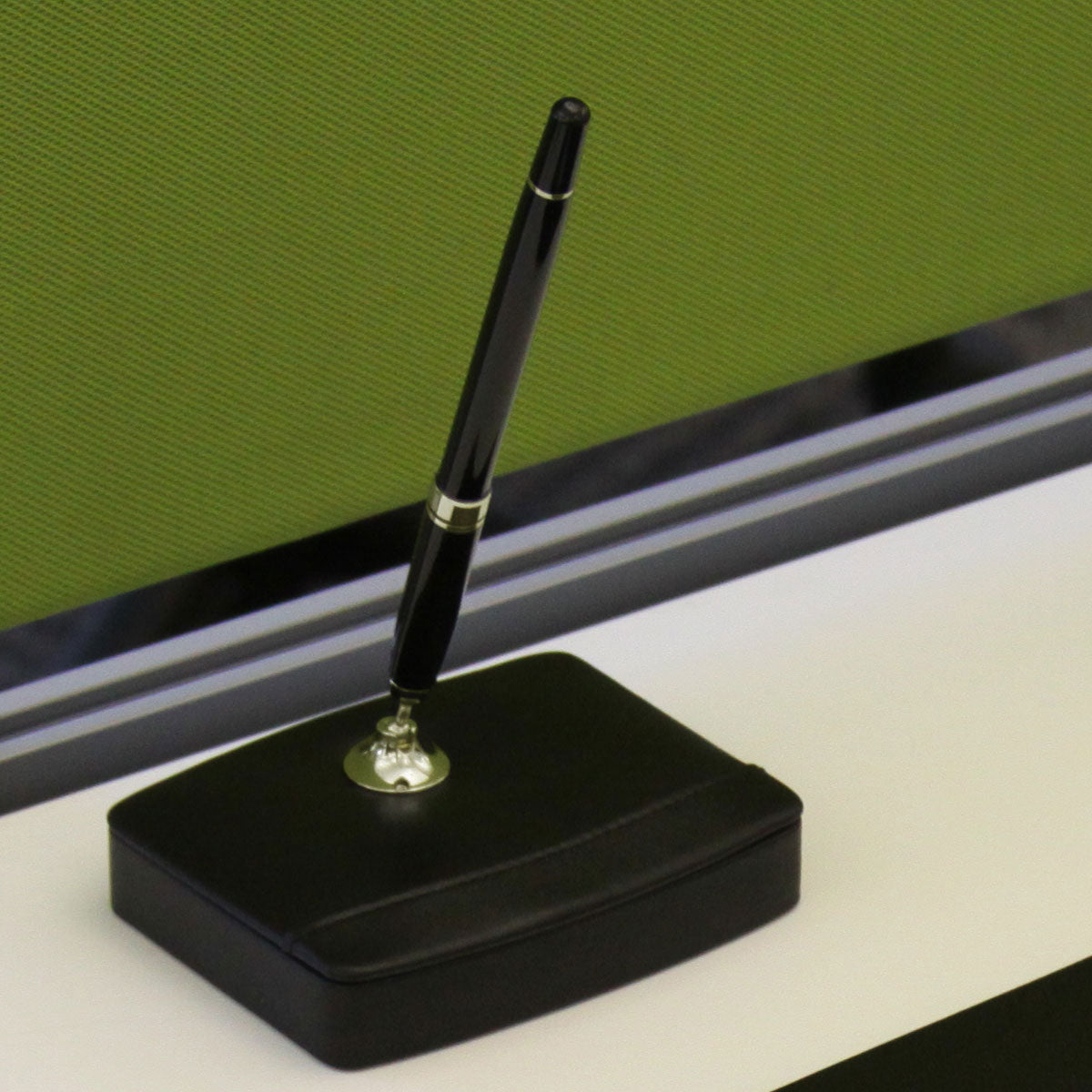 Classic Black Leather Single Pen Stand with Gold Accents