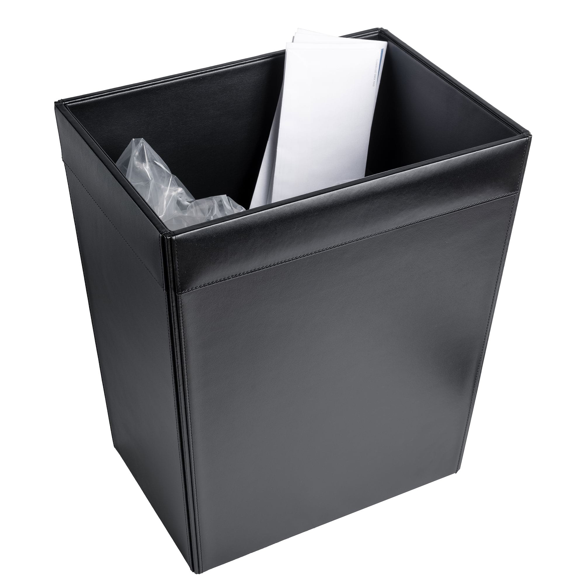 Classic Black Leather Square Waste Basket, 32 Qt