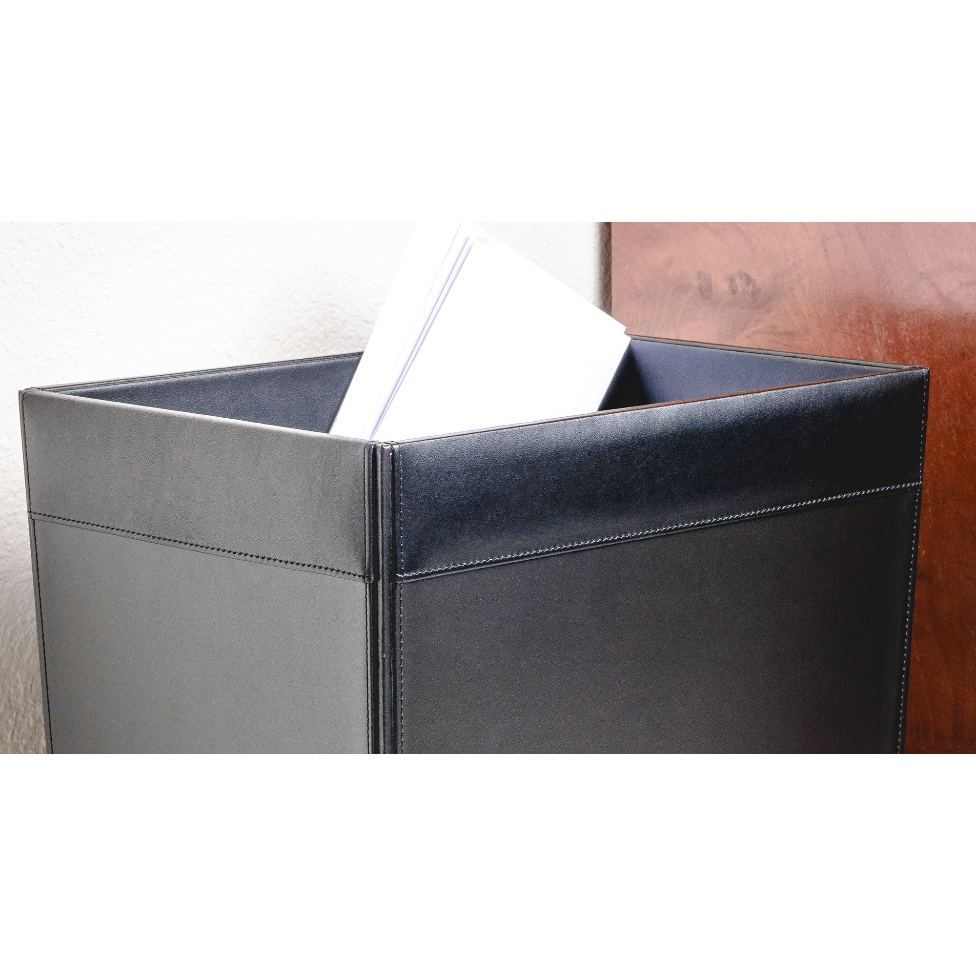 Classic Black Leather Square Waste Basket, 32 Qt