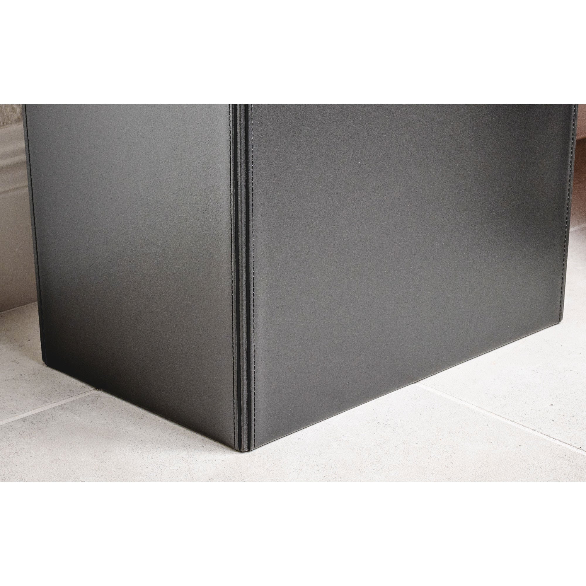 Classic Black Leather Square Waste Basket, 32 Qt