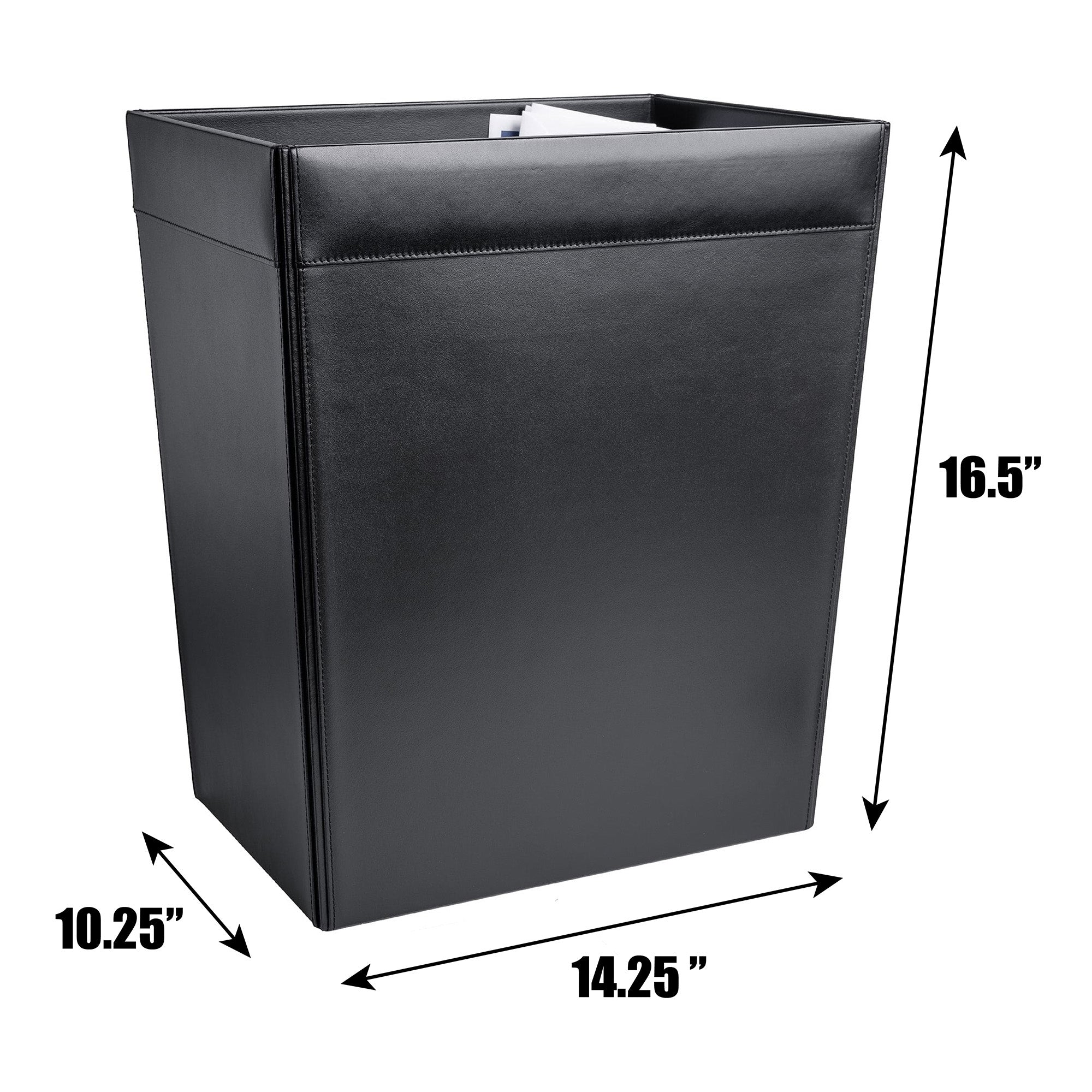 Classic Black Leather Square Waste Basket, 32 Qt