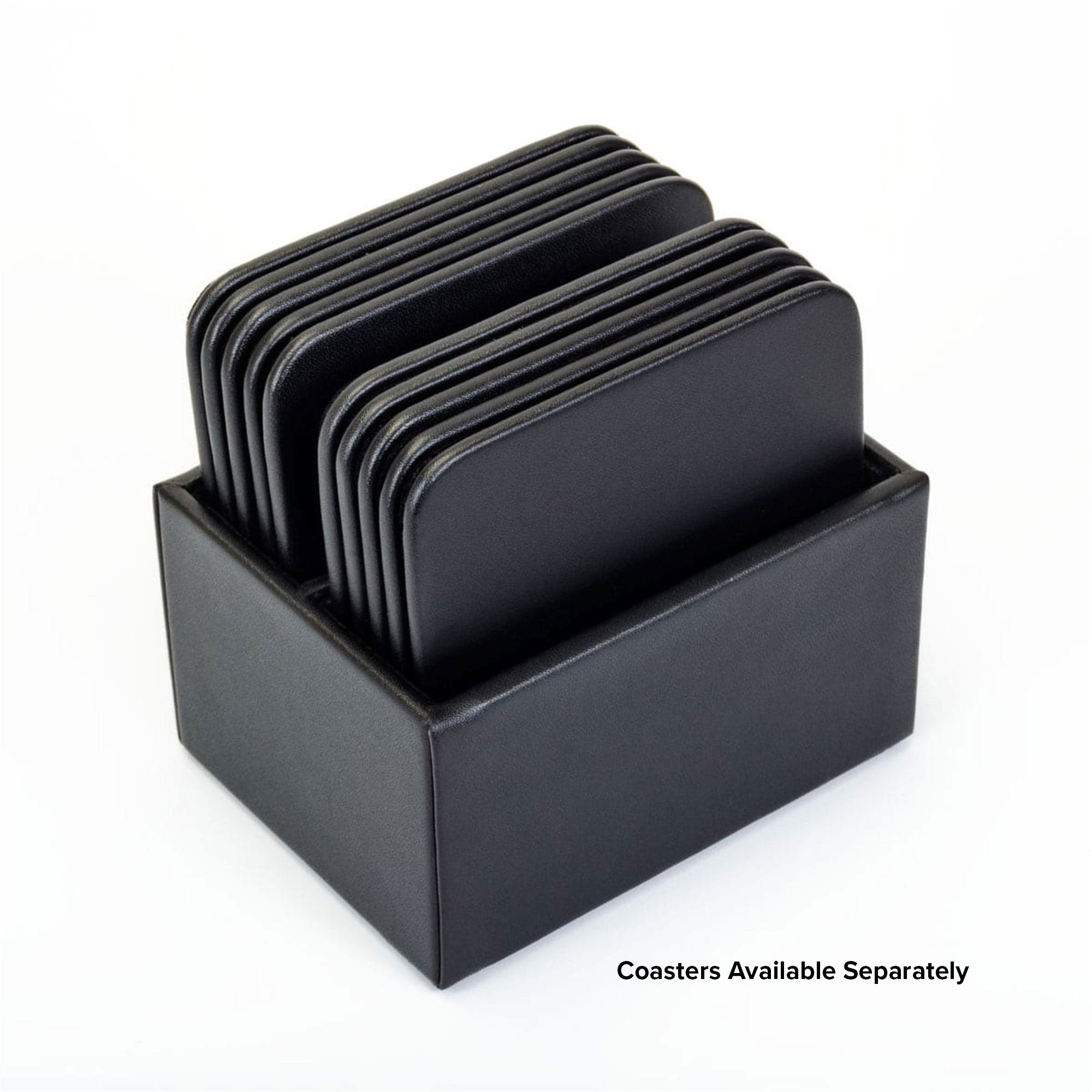 Black Leather 10pc Coaster Holder
