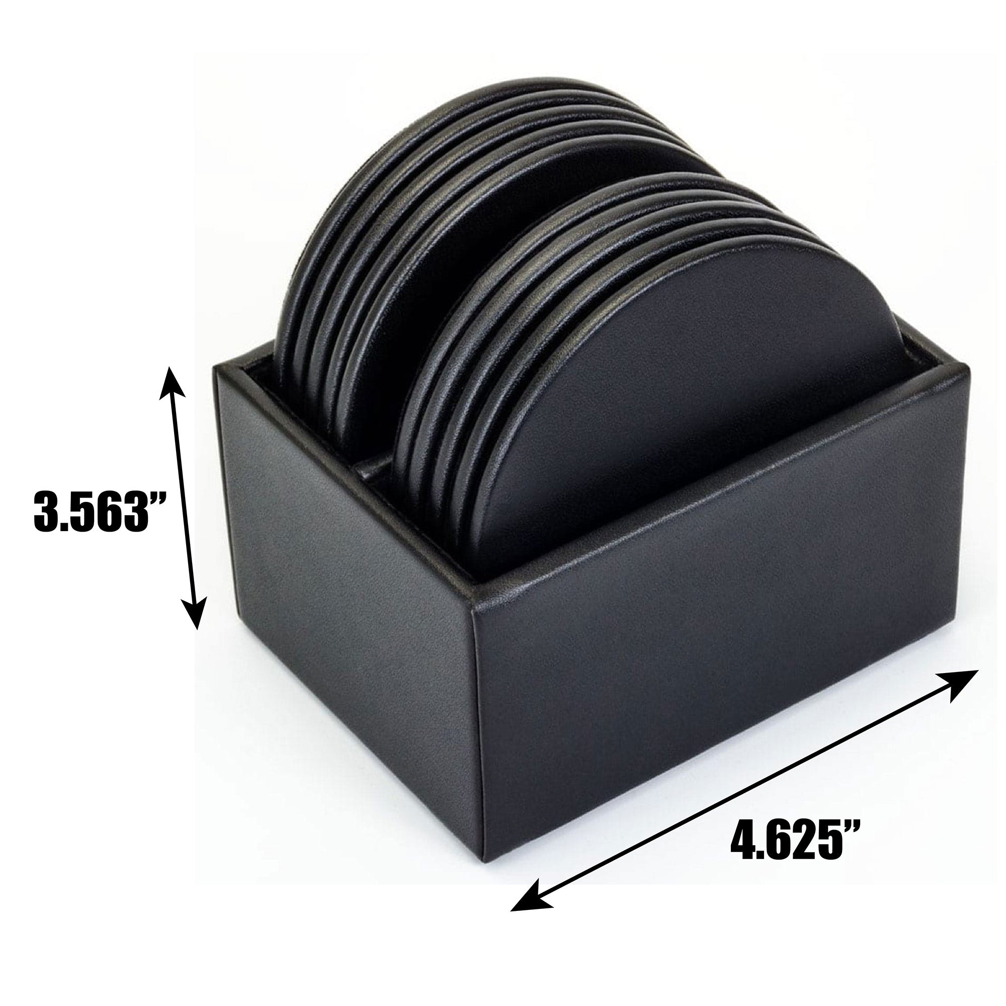 Black Leather 10 Round Coaster Set w/ Holder