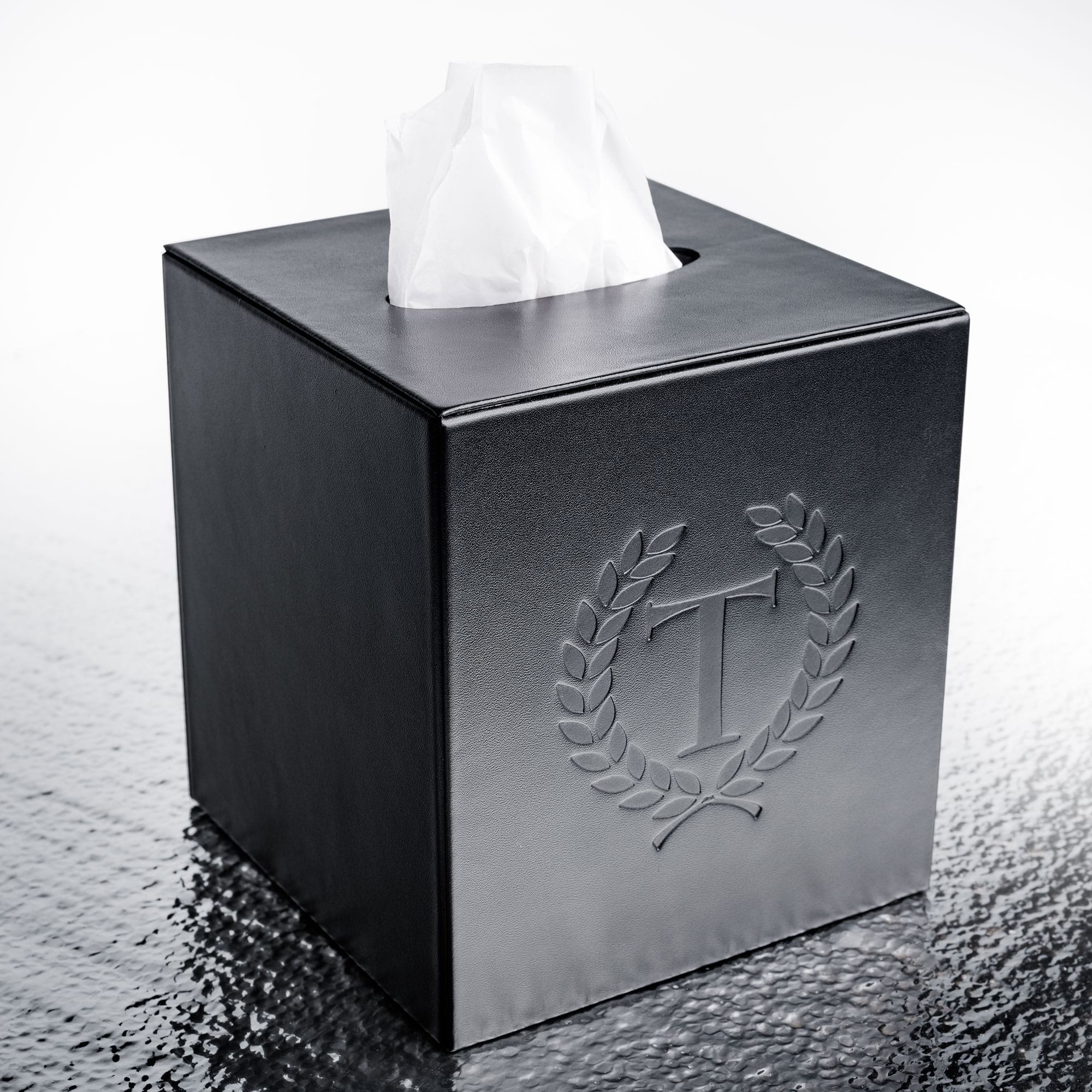 Black Leather Tissue Box Cover