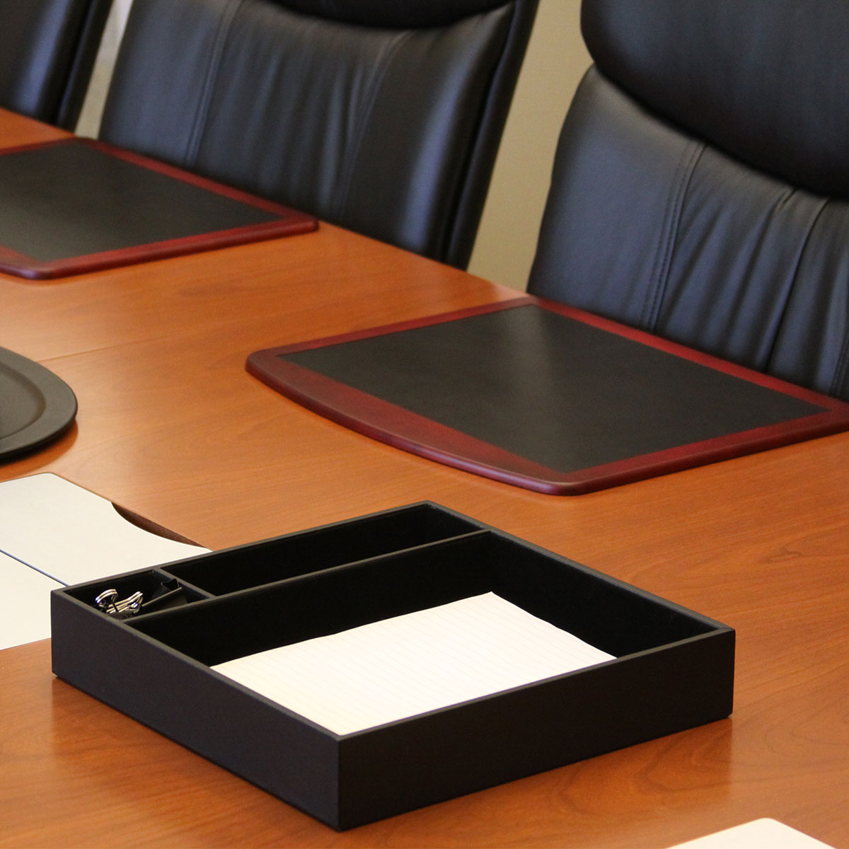 Black Leather Conference Room Organizer Tray