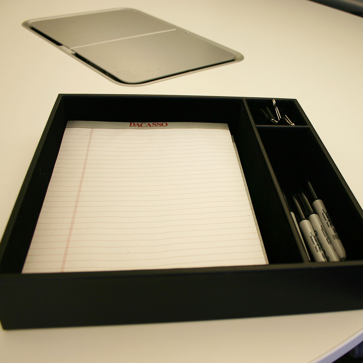 Black Leather Conference Room Organizer Tray
