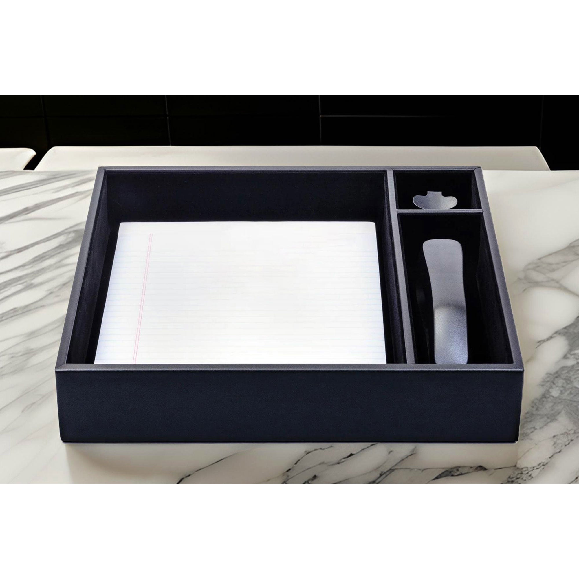 Black Leather Conference Room Organizer Tray