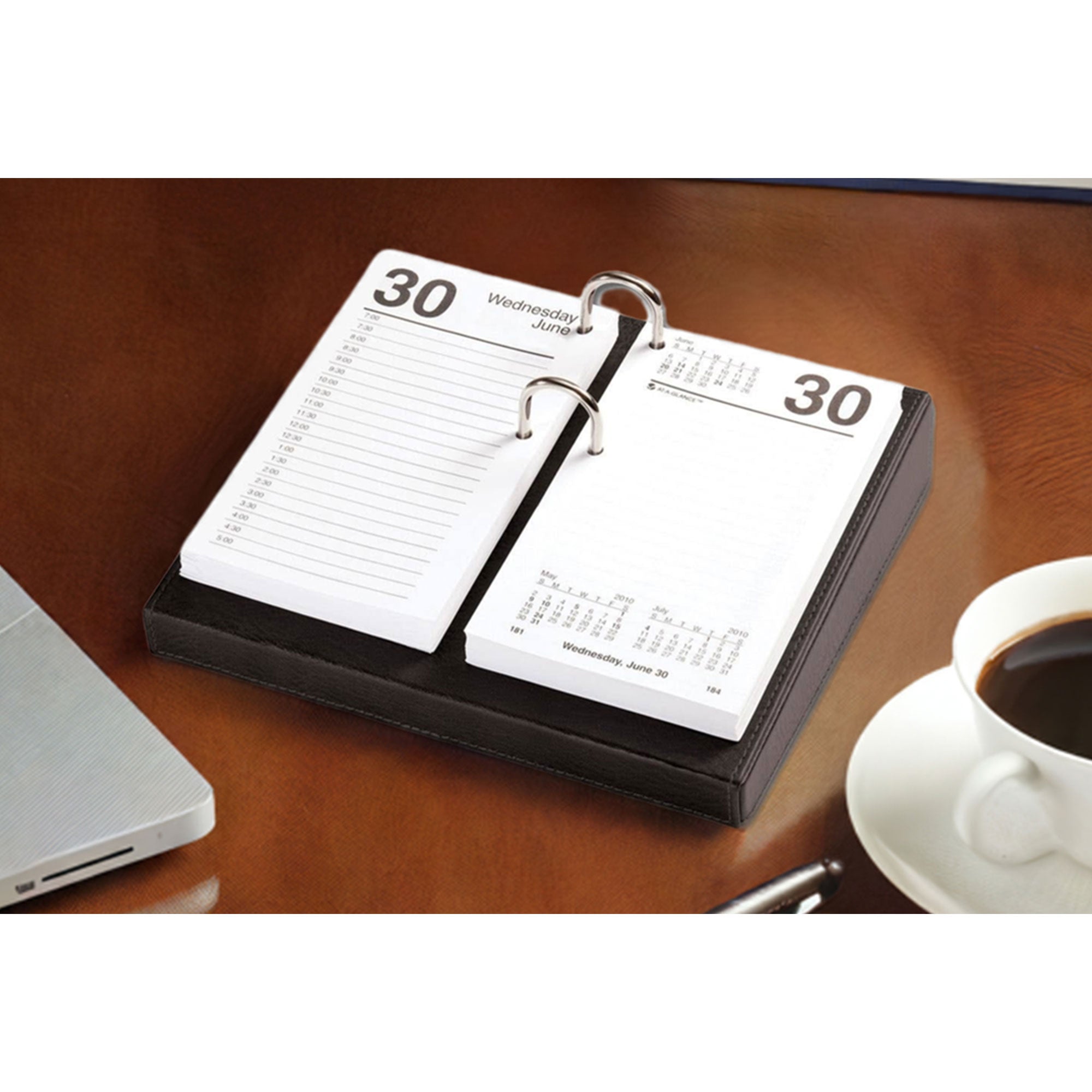 Black Leather 3.5" x 6" Calendar Holder with Silver Accents
