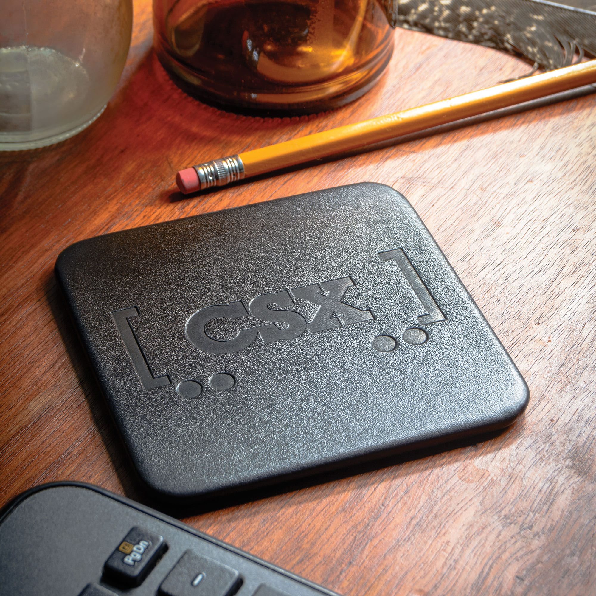 Black Leather 10 Square Coaster Set w/ Holder