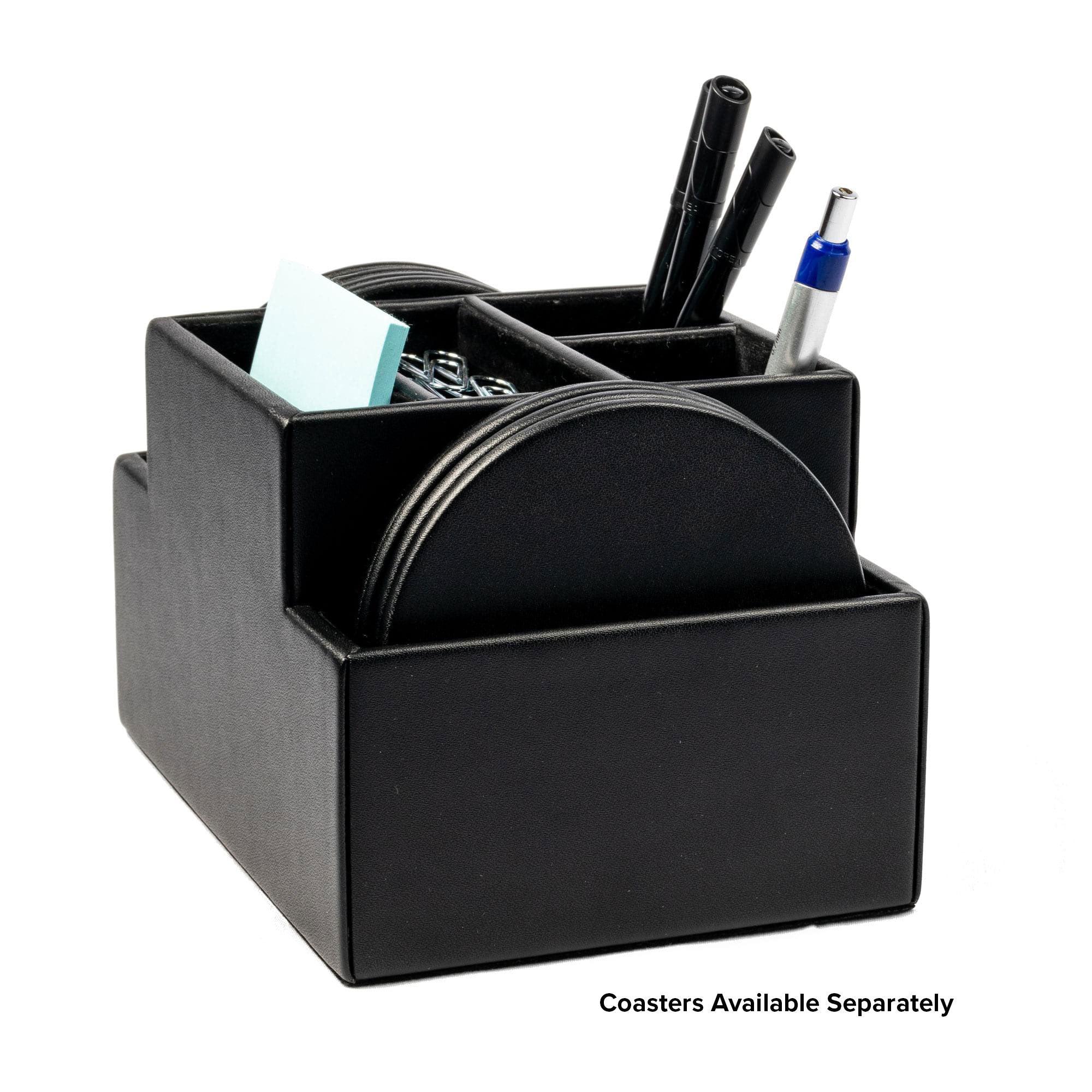 Classic Black Leather Multi-Purpose Desk Supply Organizer