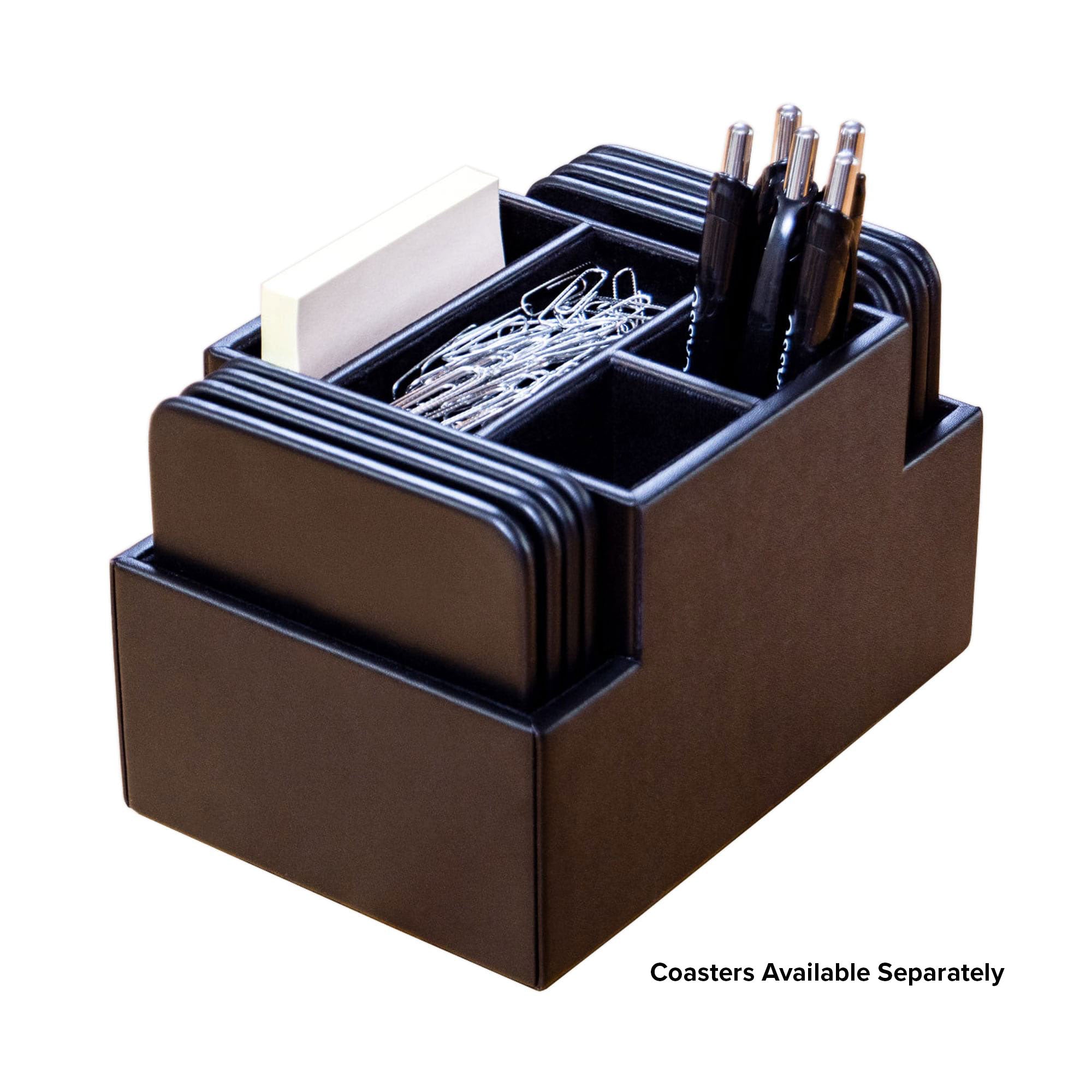 Classic Black Leather Multi-Purpose Desk Supply Organizer