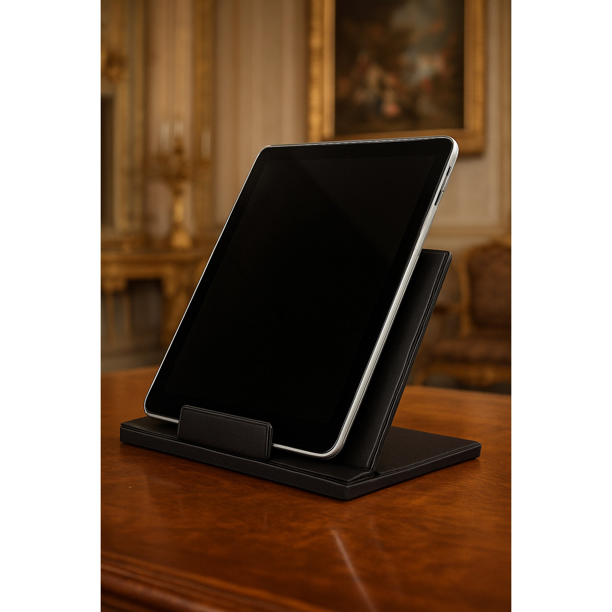 Classic Black Leather Tablet Stand