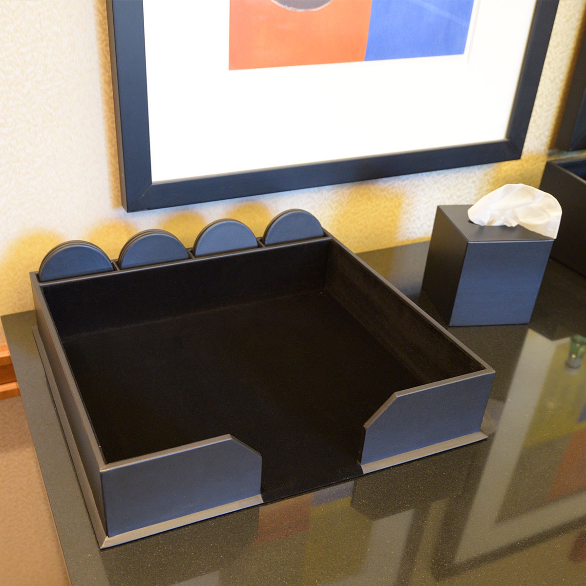 Black Leatherette 17" x 14" Conference Pad & Coaster Holder