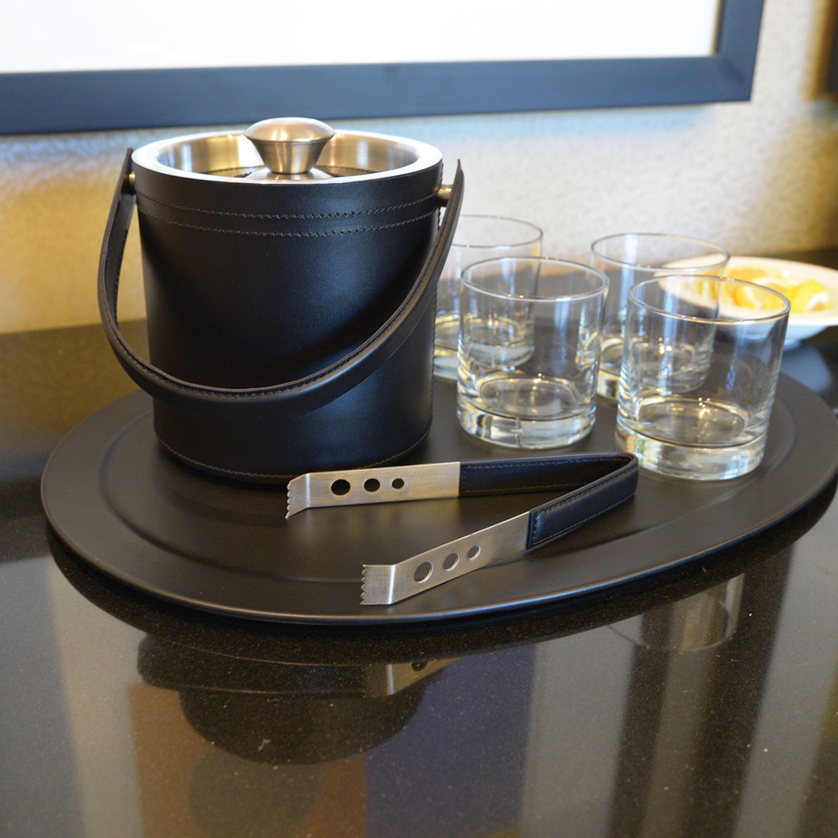 Classic Black Leather Ice Bucket