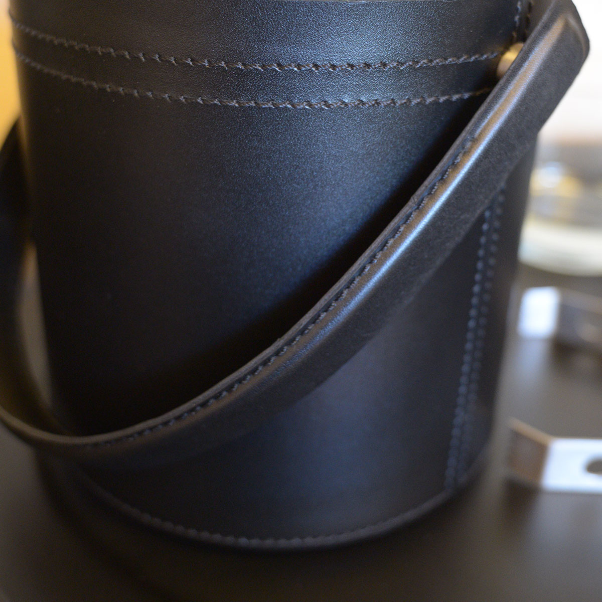 Classic Black Leather Ice Bucket