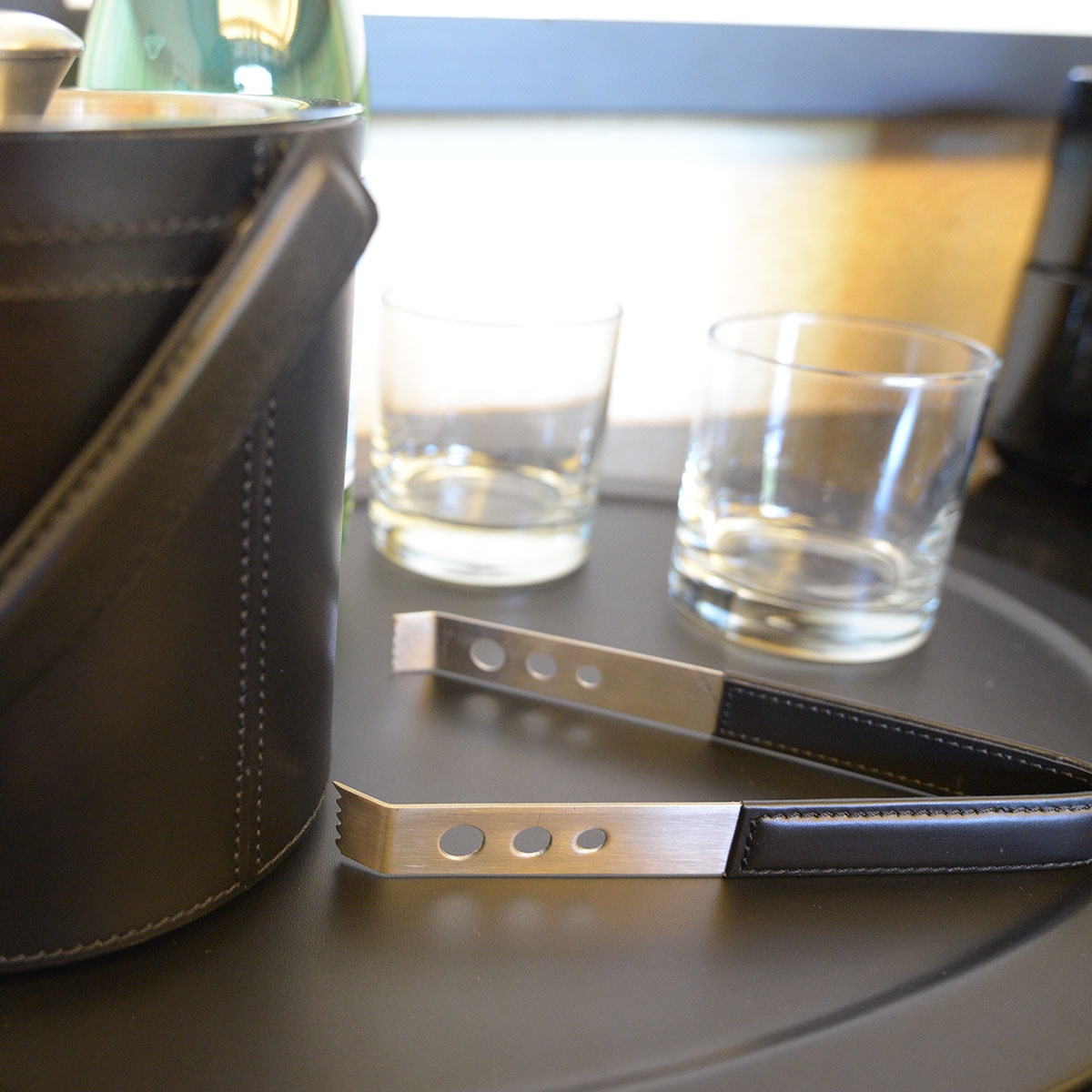 Classic Black Leather Ice Tongs