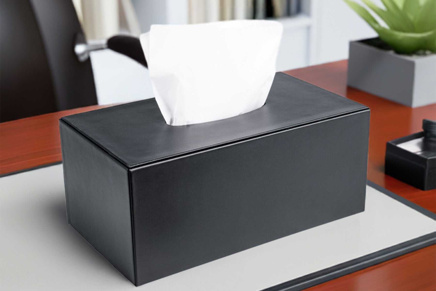Classic Black Leather Rectangular Tissue Box Cover