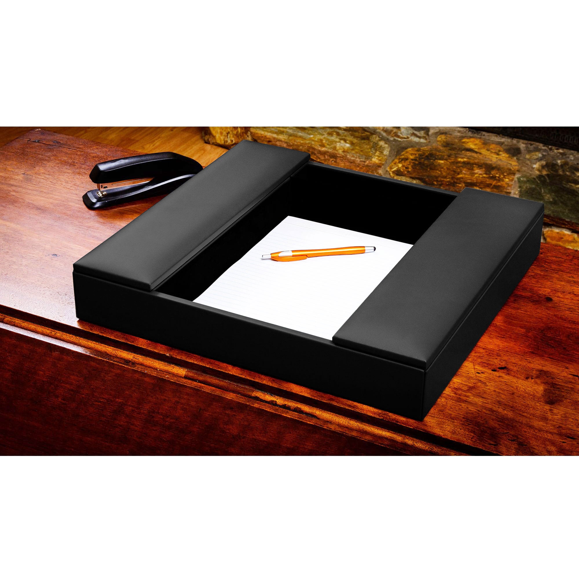 Black Leather Enhanced Conference Room Organizer