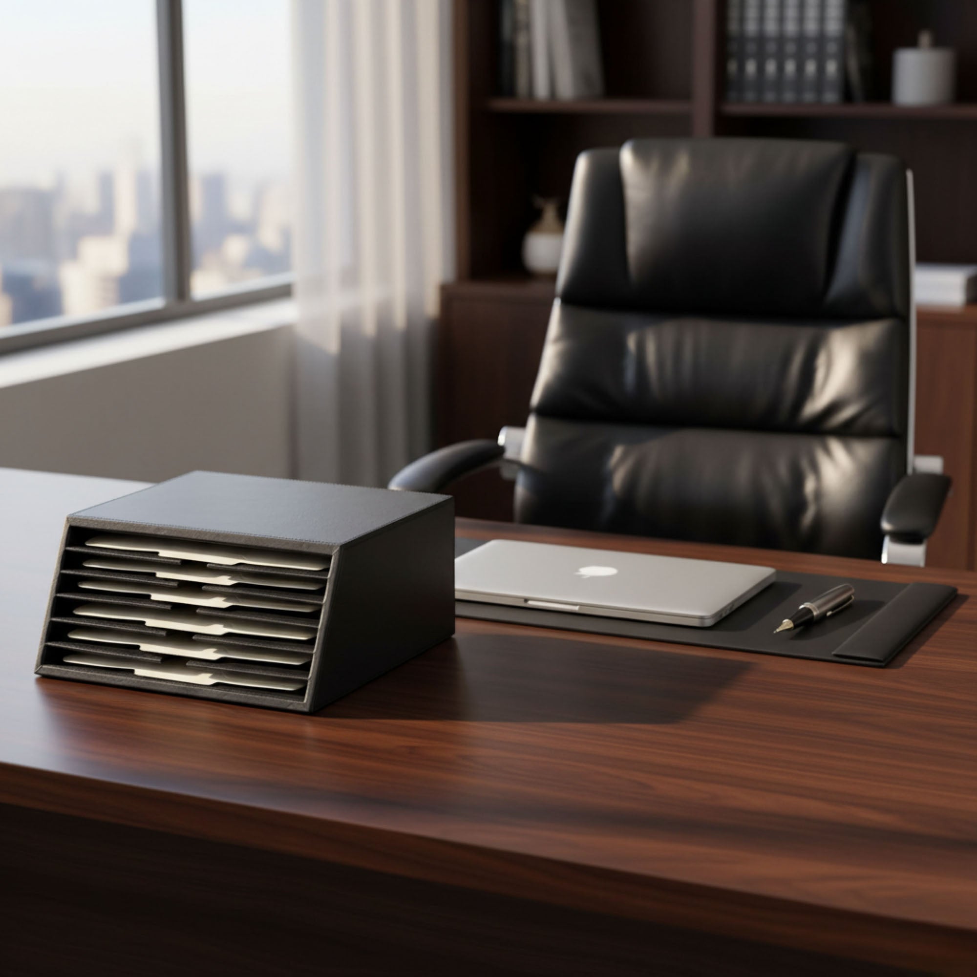 Classic Black Leather Vertical Letter Sorter