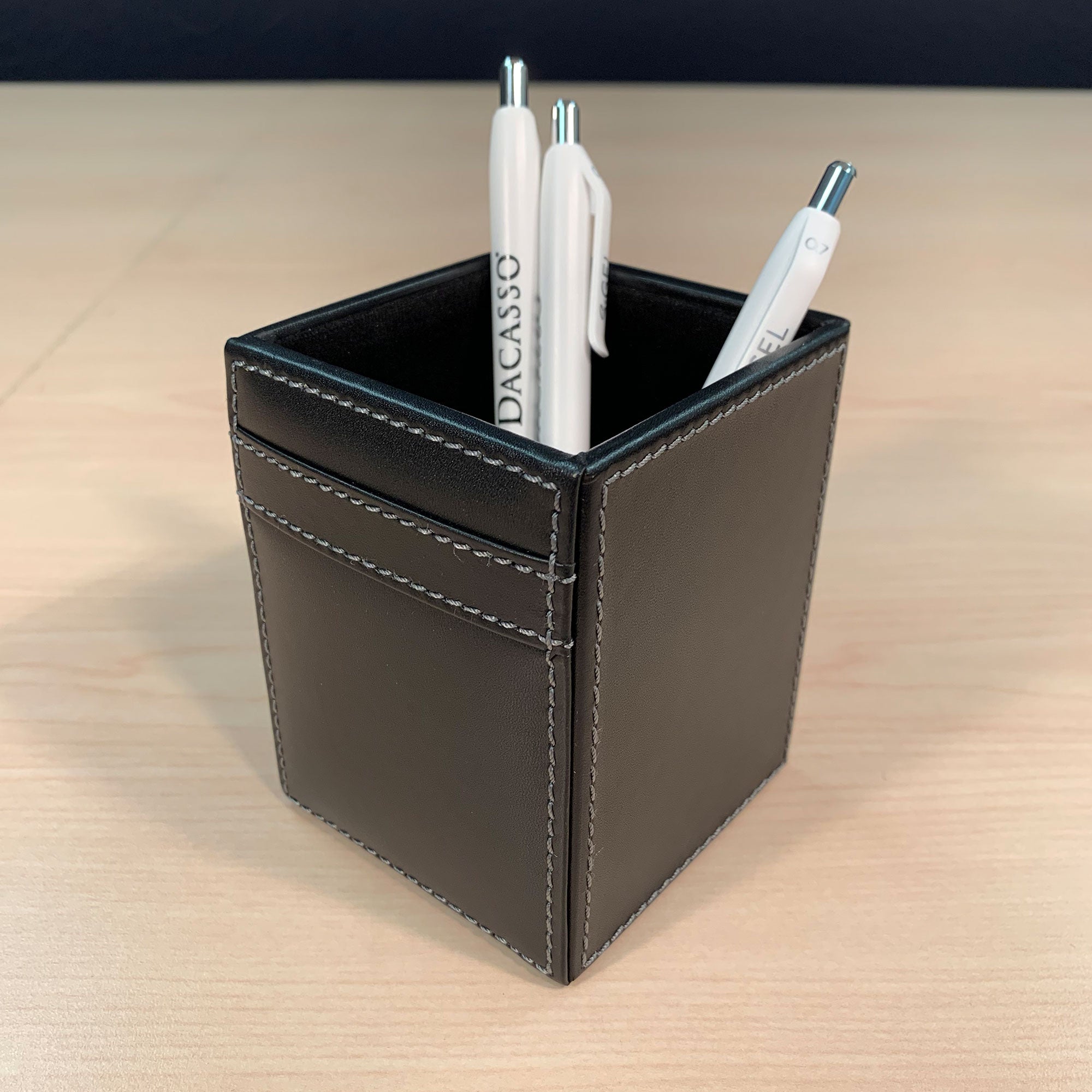 Rustic Black Leather Pencil Cup