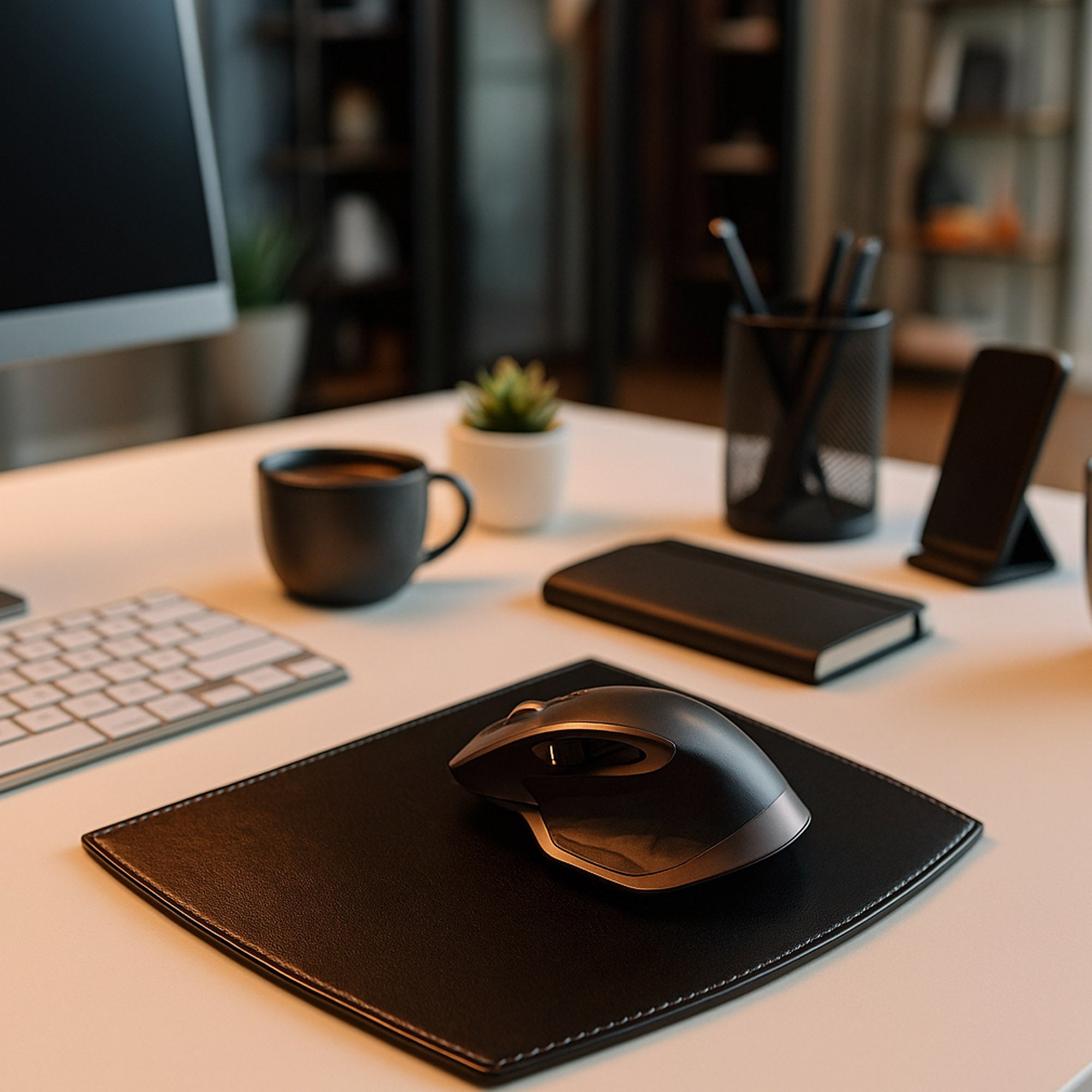 Rustic Black Leather Mouse Pad