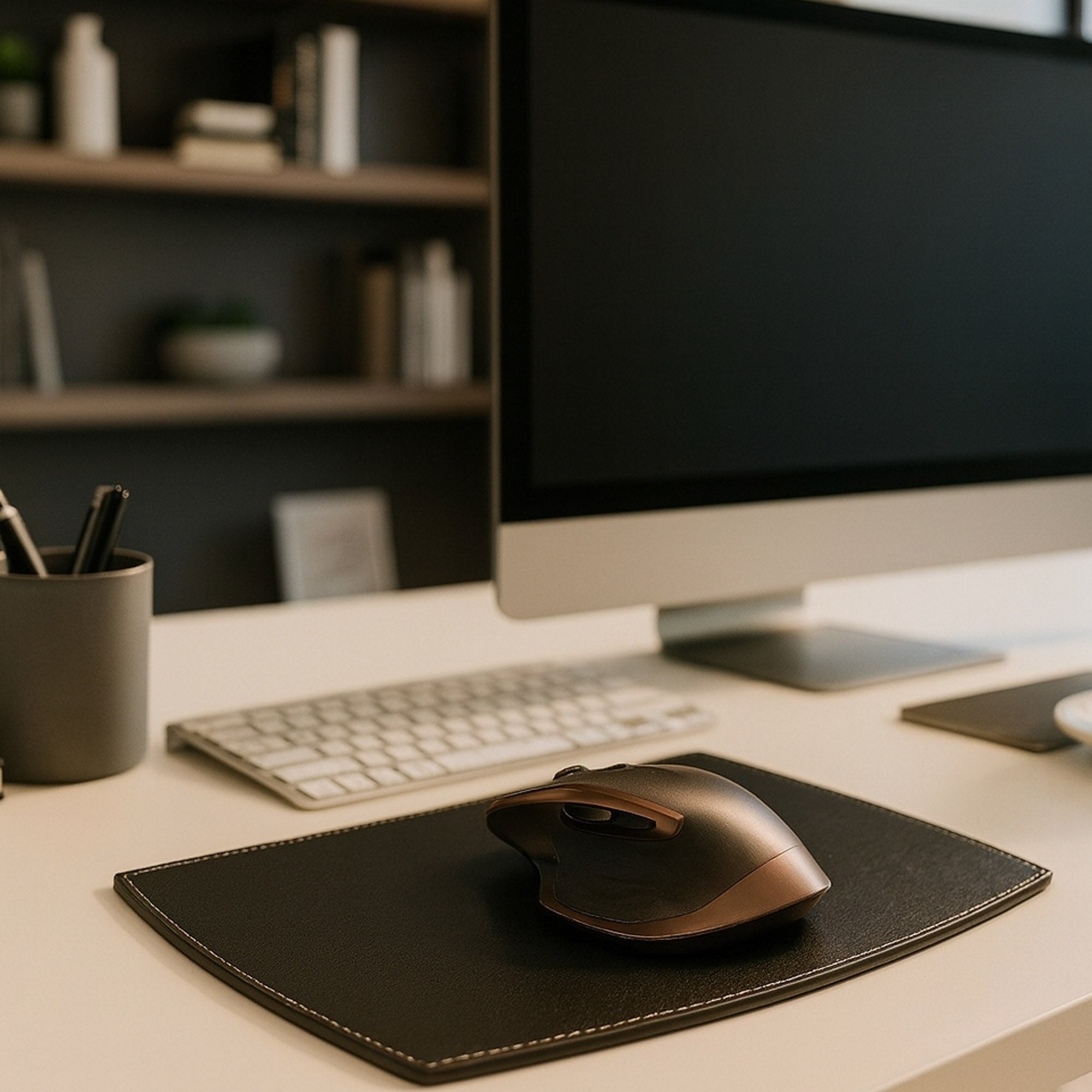 Rustic Black Leather Mouse Pad