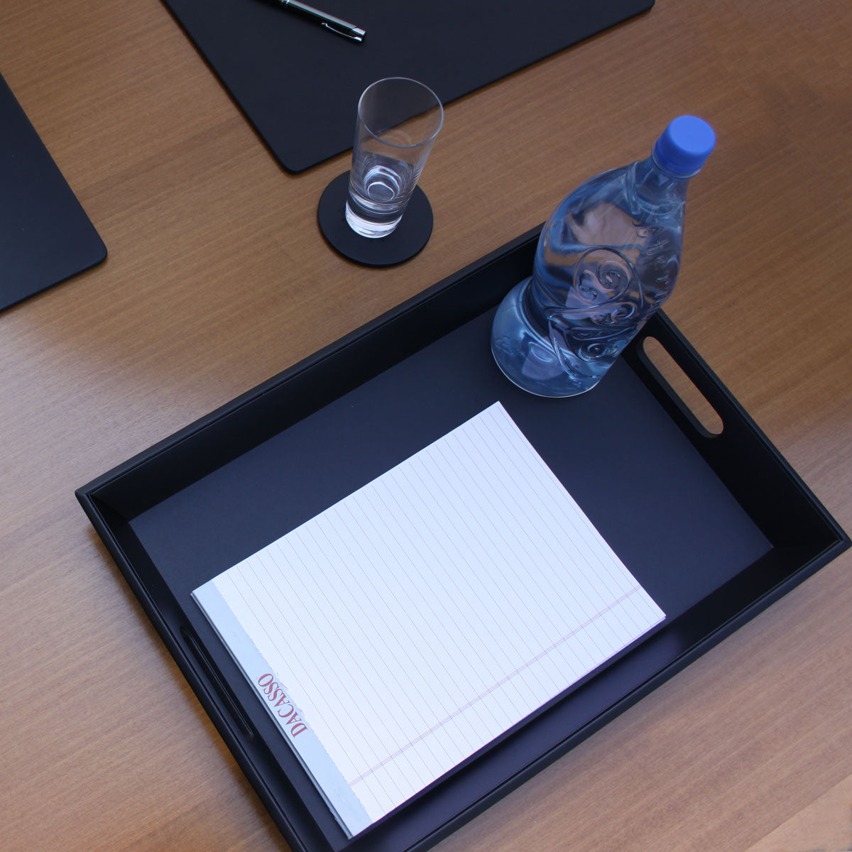 Black Leatherette Serving Tray with Handles