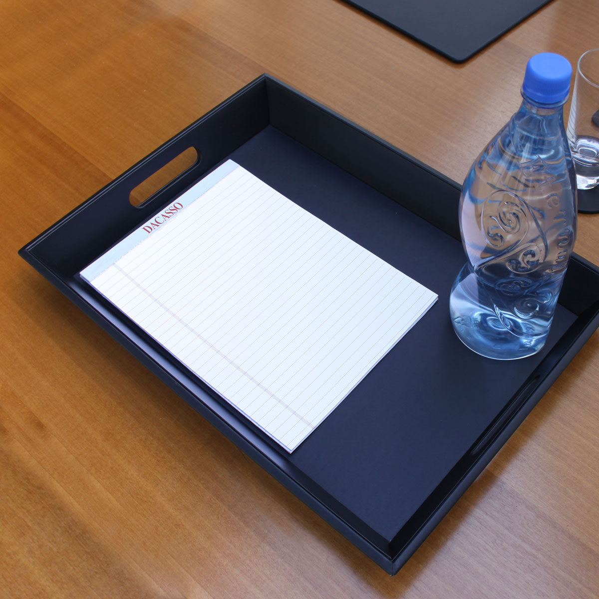 Black Leatherette Serving Tray with Handles