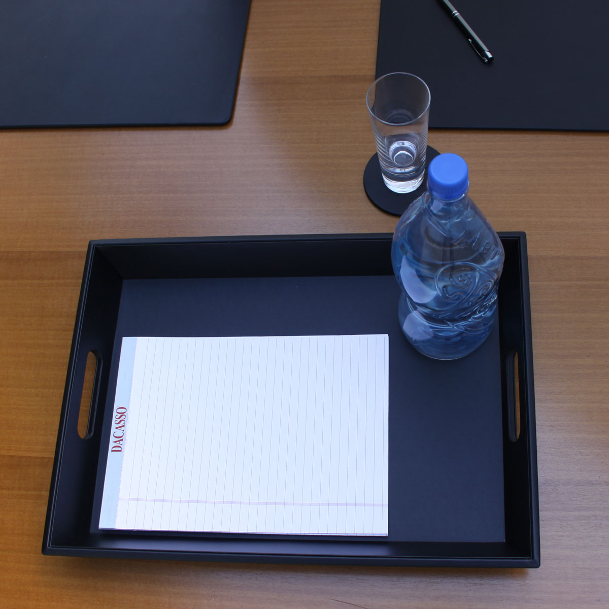 Black Leatherette Serving Tray with Handles