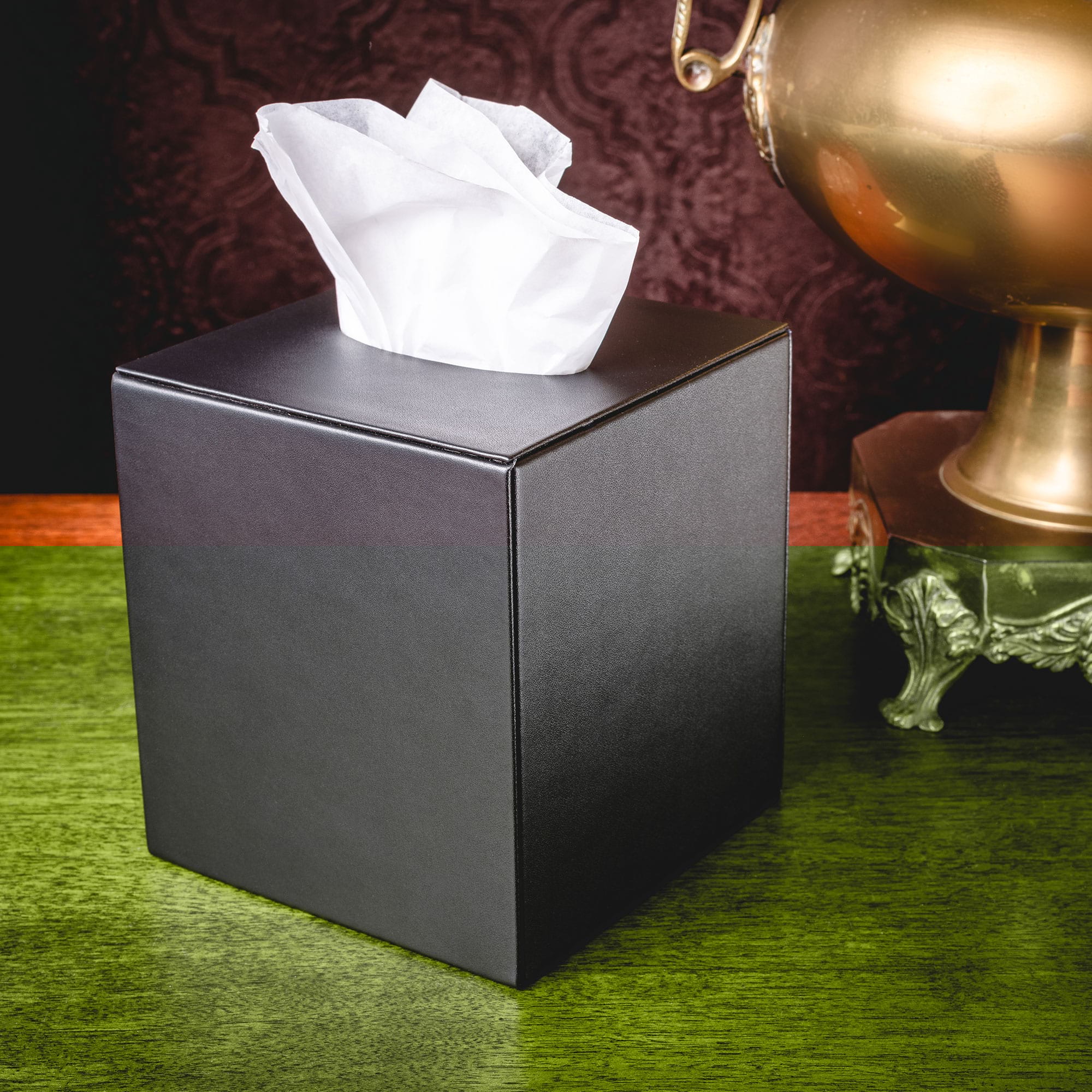 Black Leatherette Tissue Box Cover