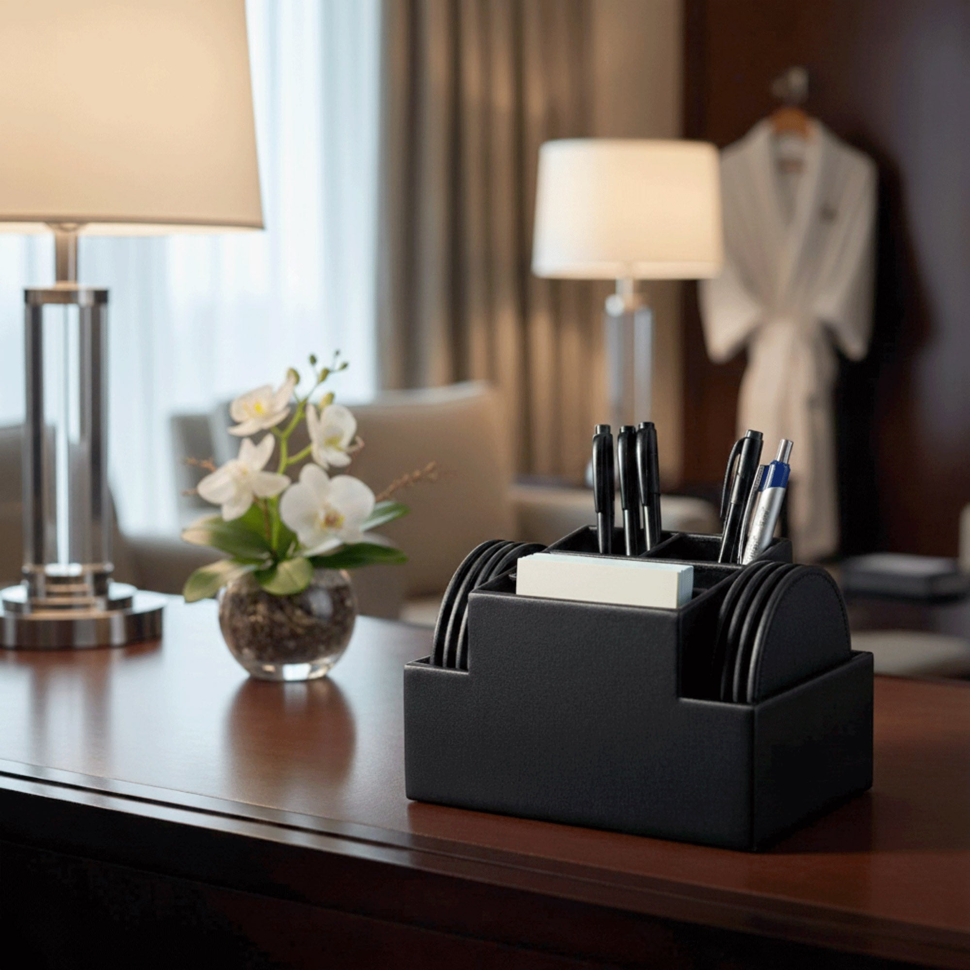 Black Leatherette Multi-Purpose Desk Supply Organizer