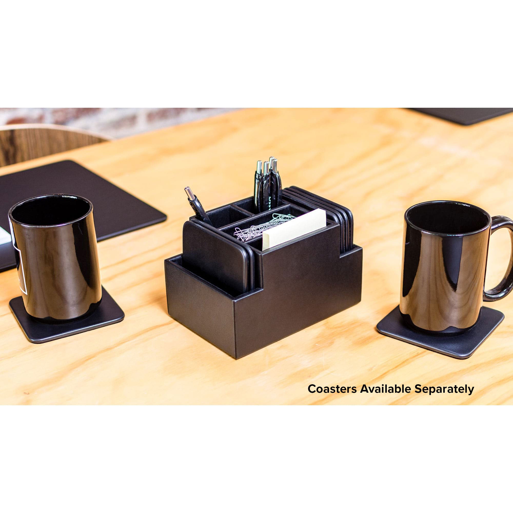 Black Leatherette Multi-Purpose Desk Supply Organizer