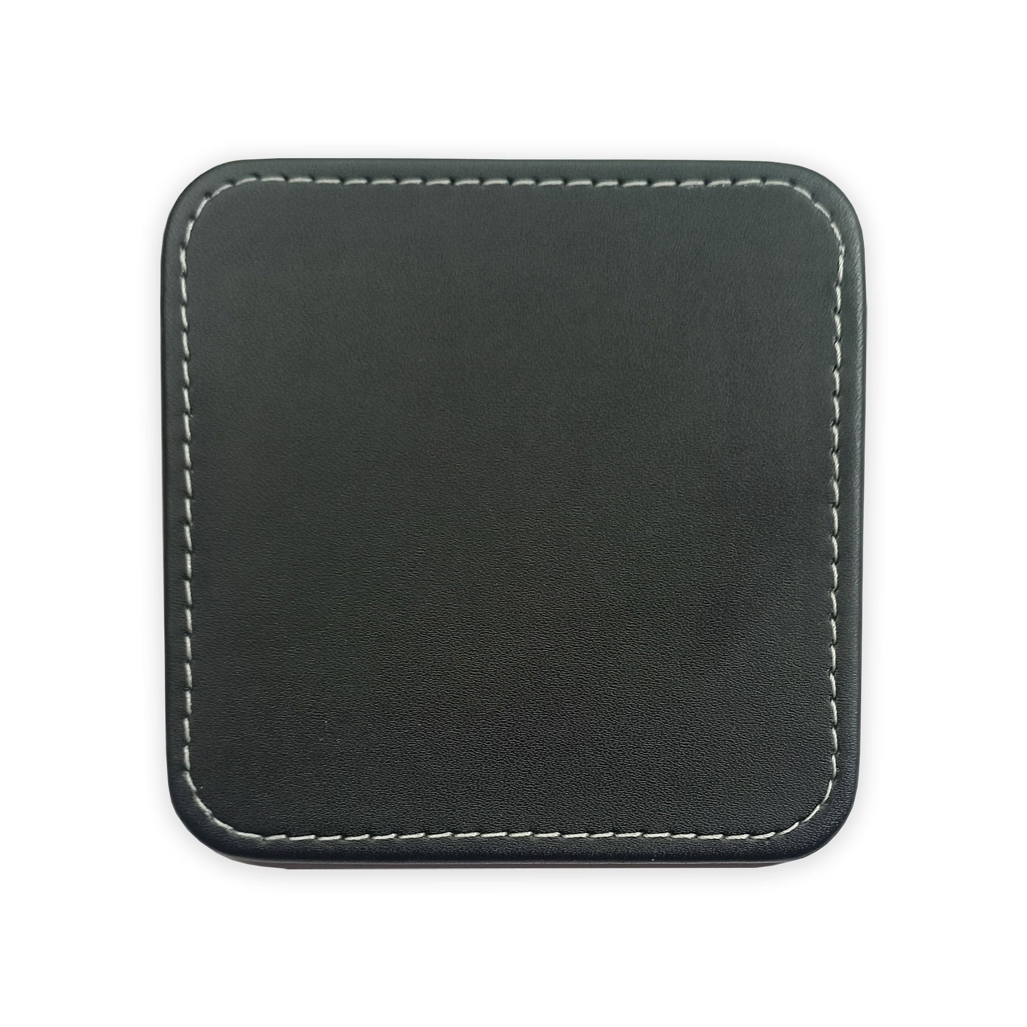 Black Leatherette Square Coaster w/ White Stitching