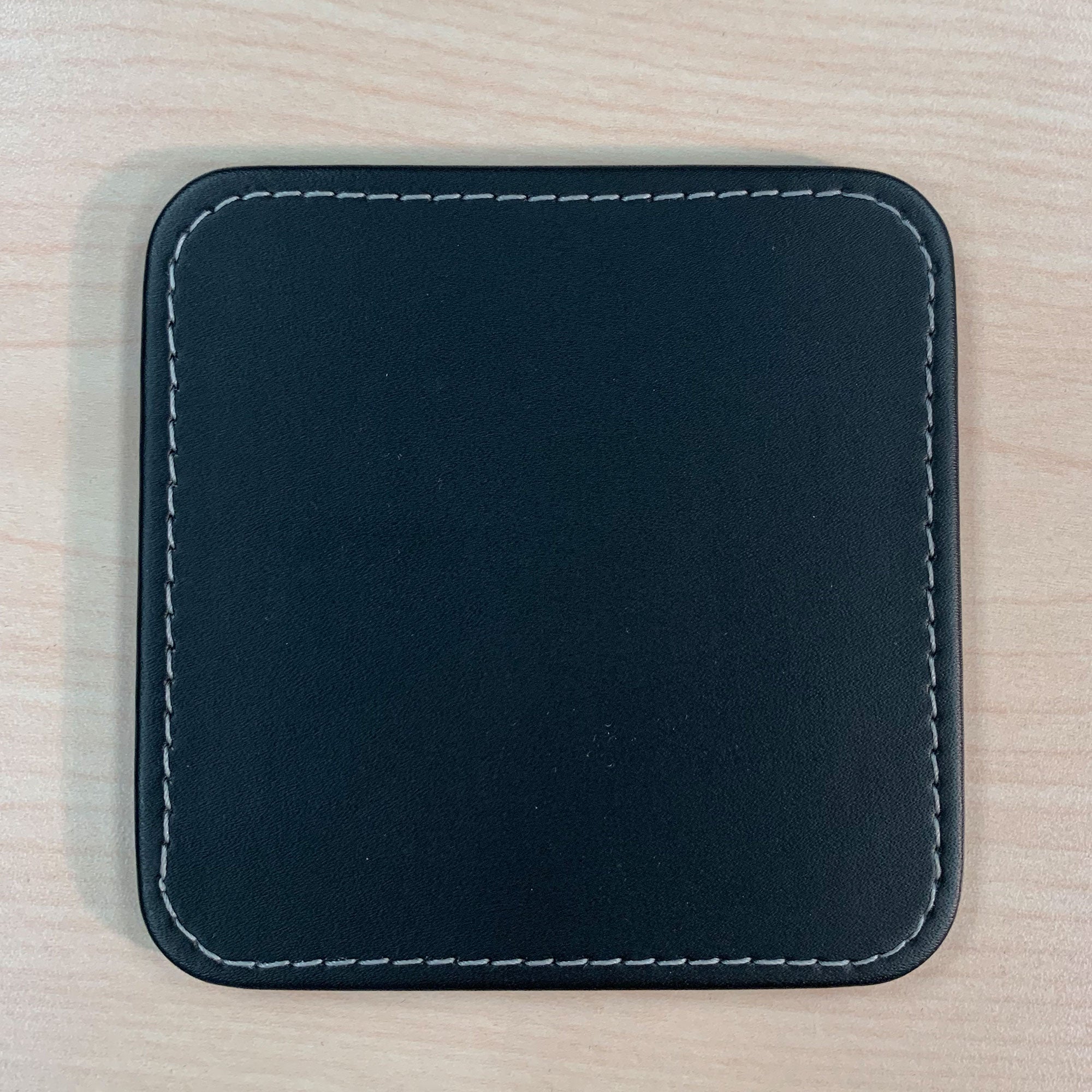 Black Leatherette Square Coaster w/ White Stitching