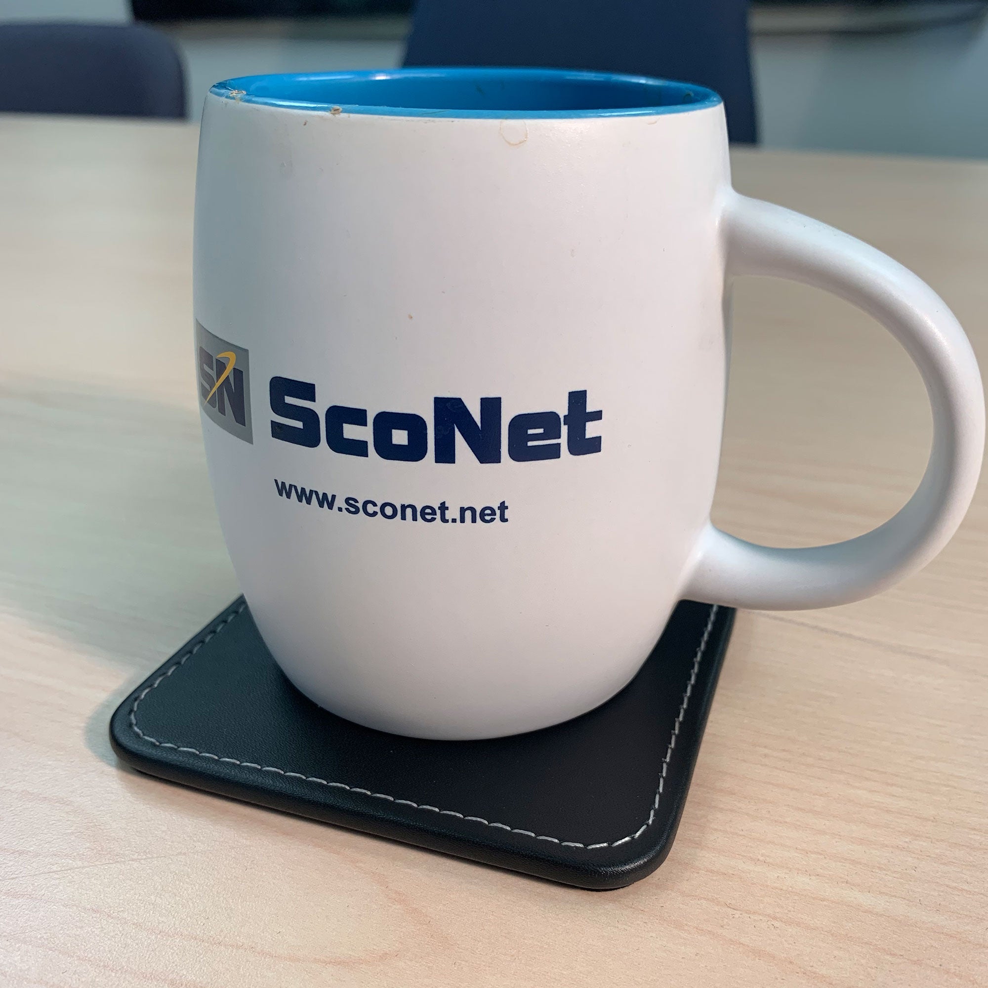 Black Leatherette Square Coaster w/ White Stitching