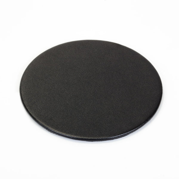 Black Leatherette Round Coaster w/ Thin Metal Core