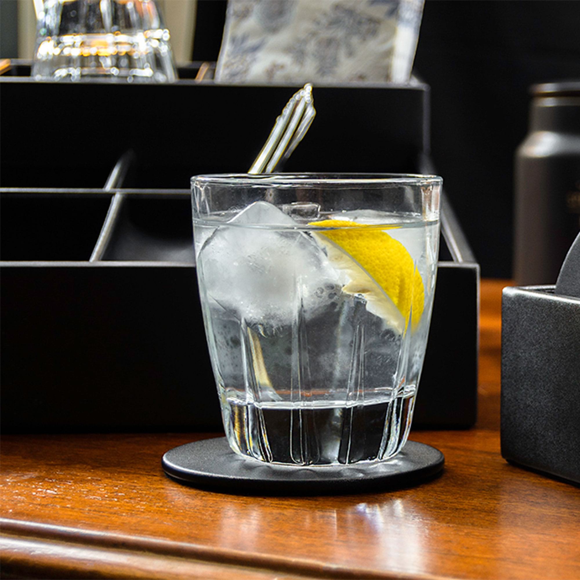 Black Leatherette Round Coaster w/ Thin Metal Core