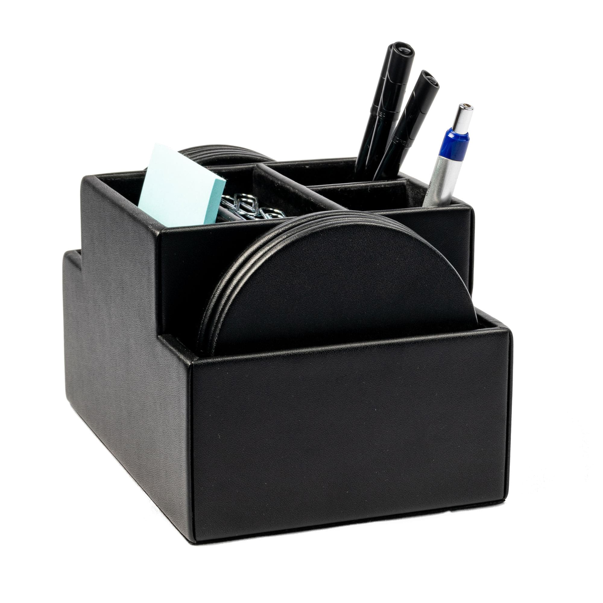 Black Leatherette 8 Round Coaster Set w/ Holder